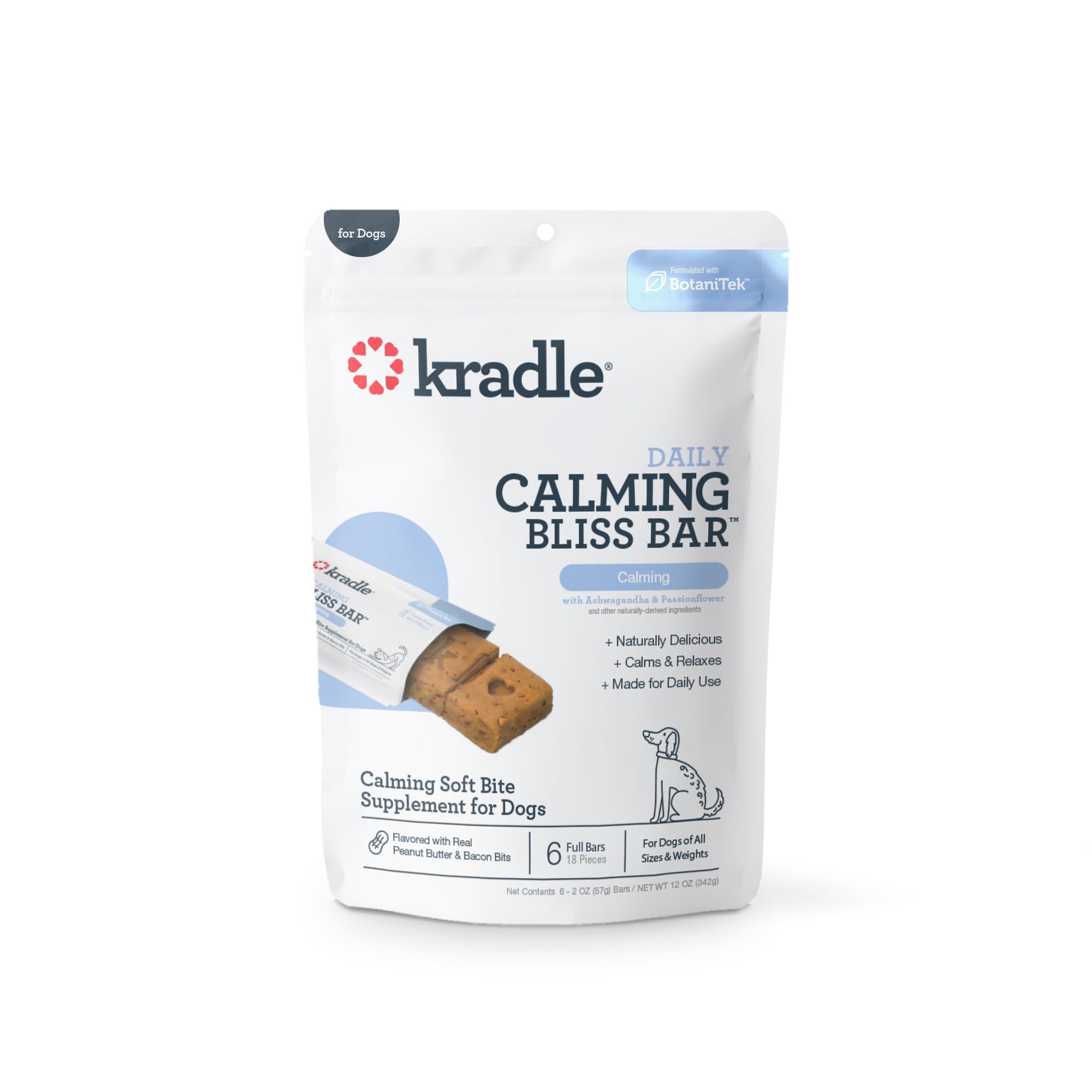 Kradle Bliss Bars dog peanut butter bar close-up, soft texture supports easy chewing.