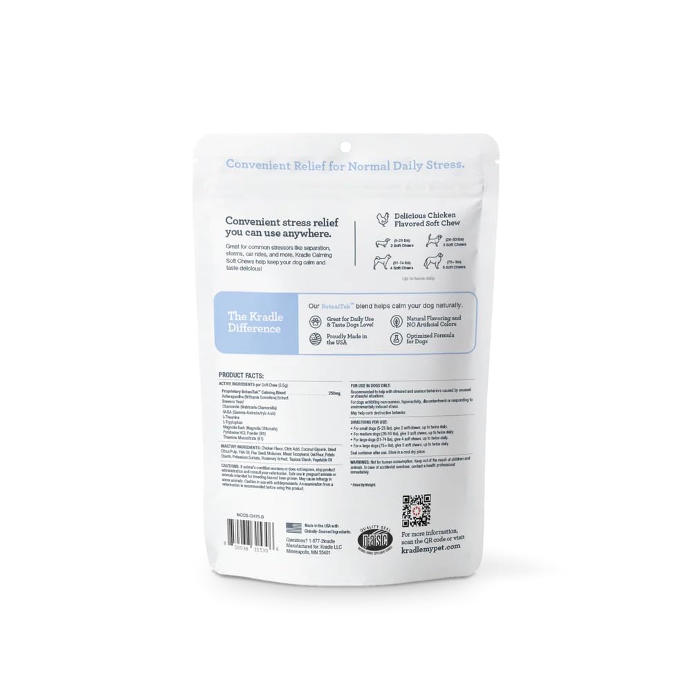Kradle Calming Chews aiding separation anxiety relief in dogs.