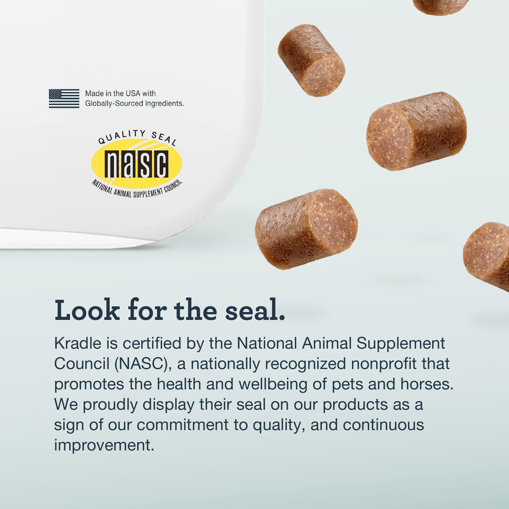 Kradle Skin Recovery Chews brand logo with visuals signaling environmental irritation relief