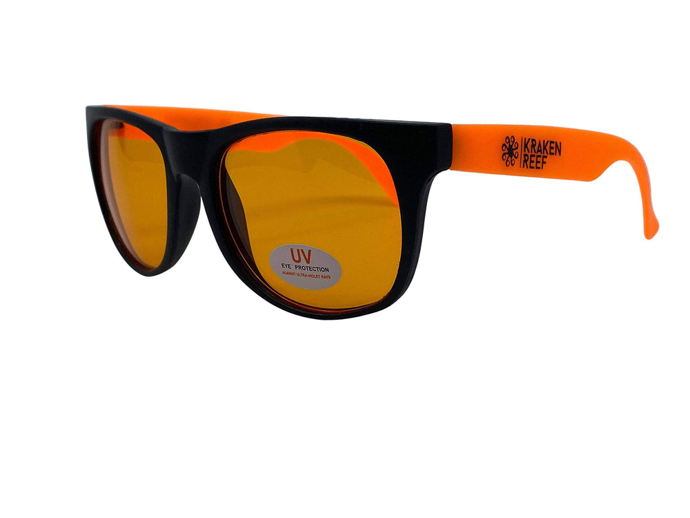 Kraken Reef UV Coral Viewing Glasses orange lenses enhance color pop during reef viewing.