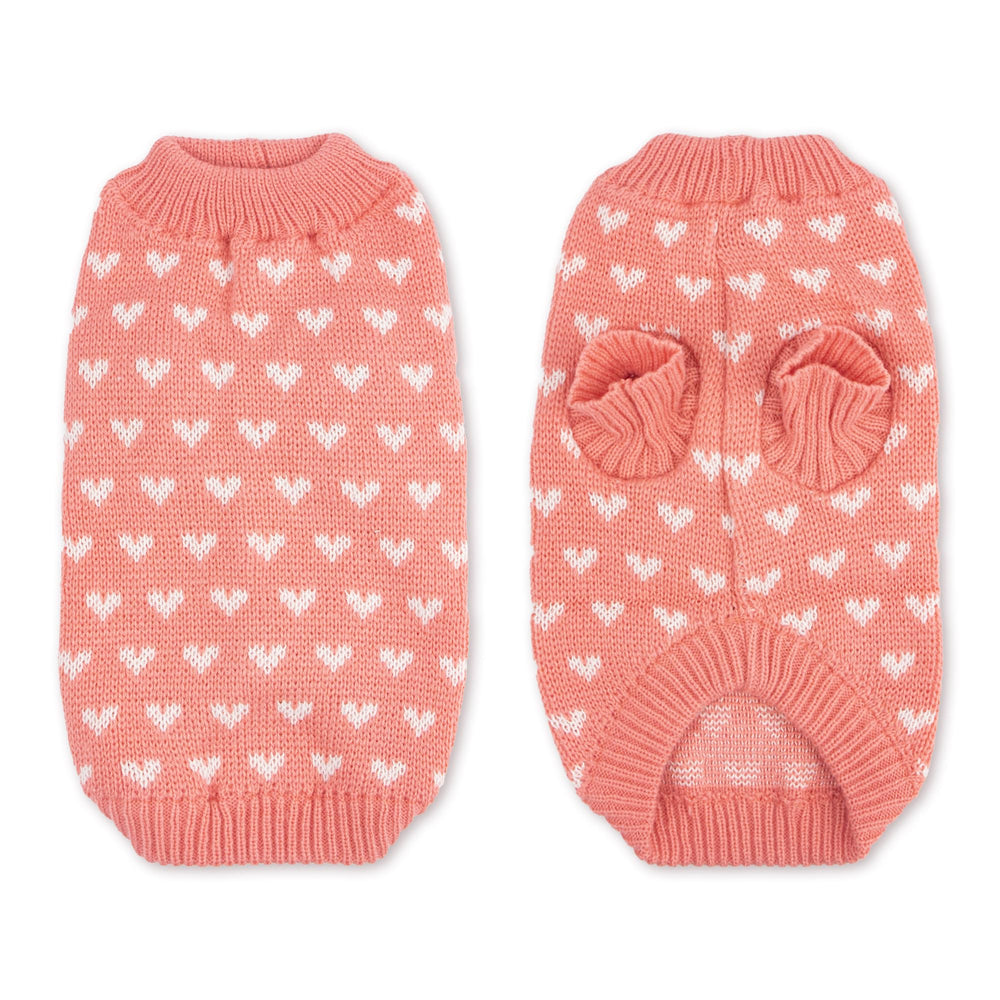 Krastmon dog sweater heart pink back view highlights playful design and pet style.