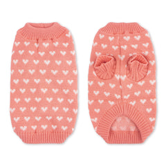 Krastmon dog sweater heart pink back view highlights playful design and pet style.