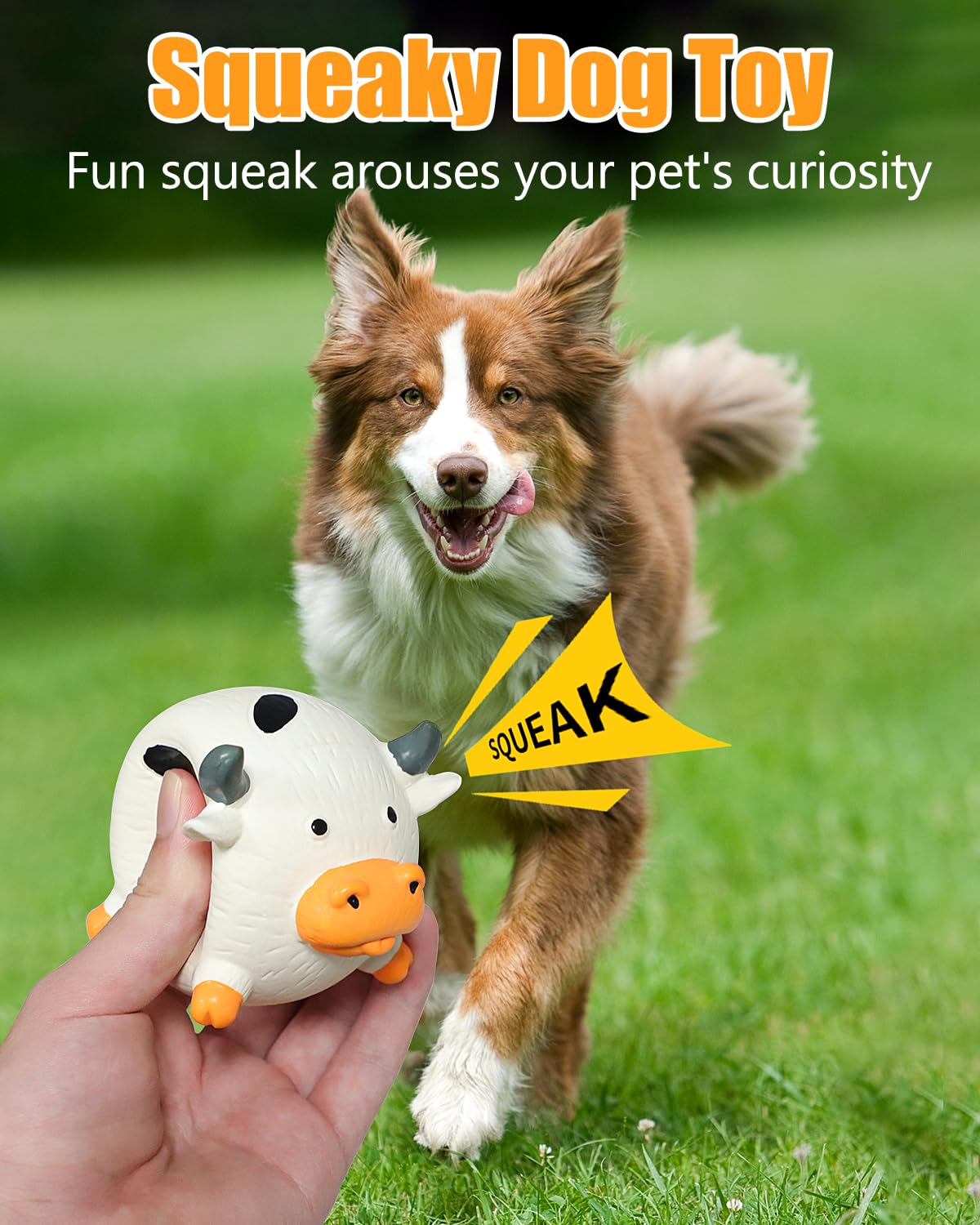 KrauzPet cow toy squeaker boosts interactive play and curiosity.