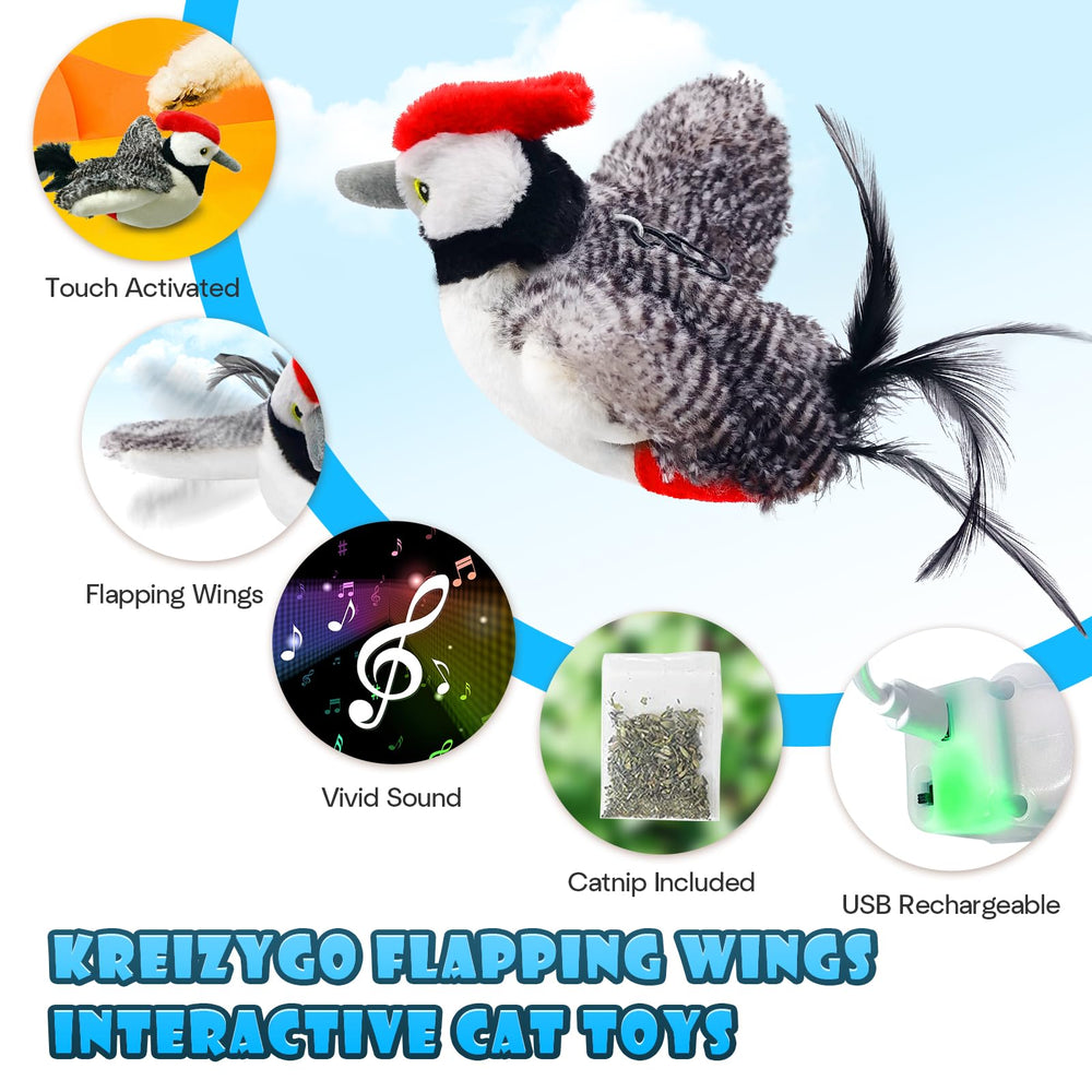KreizyGo chirping bird interactive toy captures kittens' hunting instincts for mental stimulation.