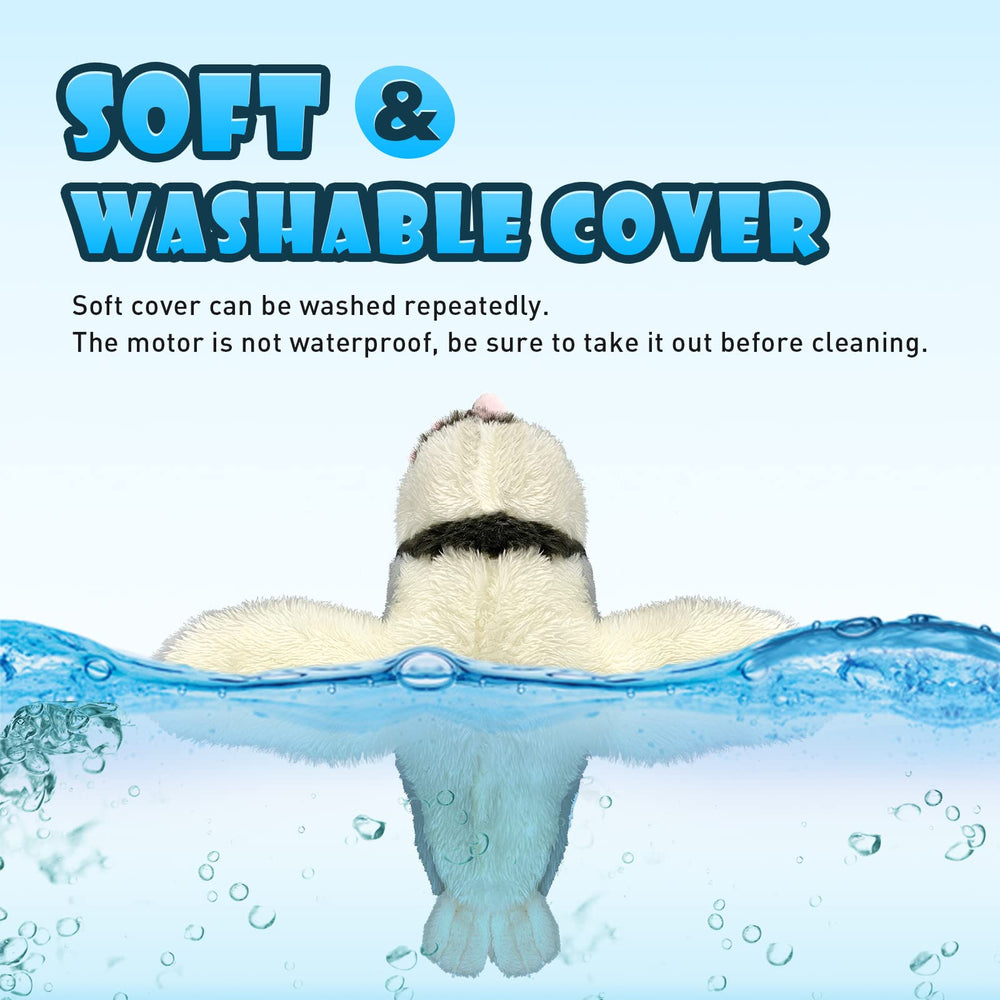 KreizyGo flapping penguin close-up soft plush appearance emphasizing bite-resistance and safe tactile fun