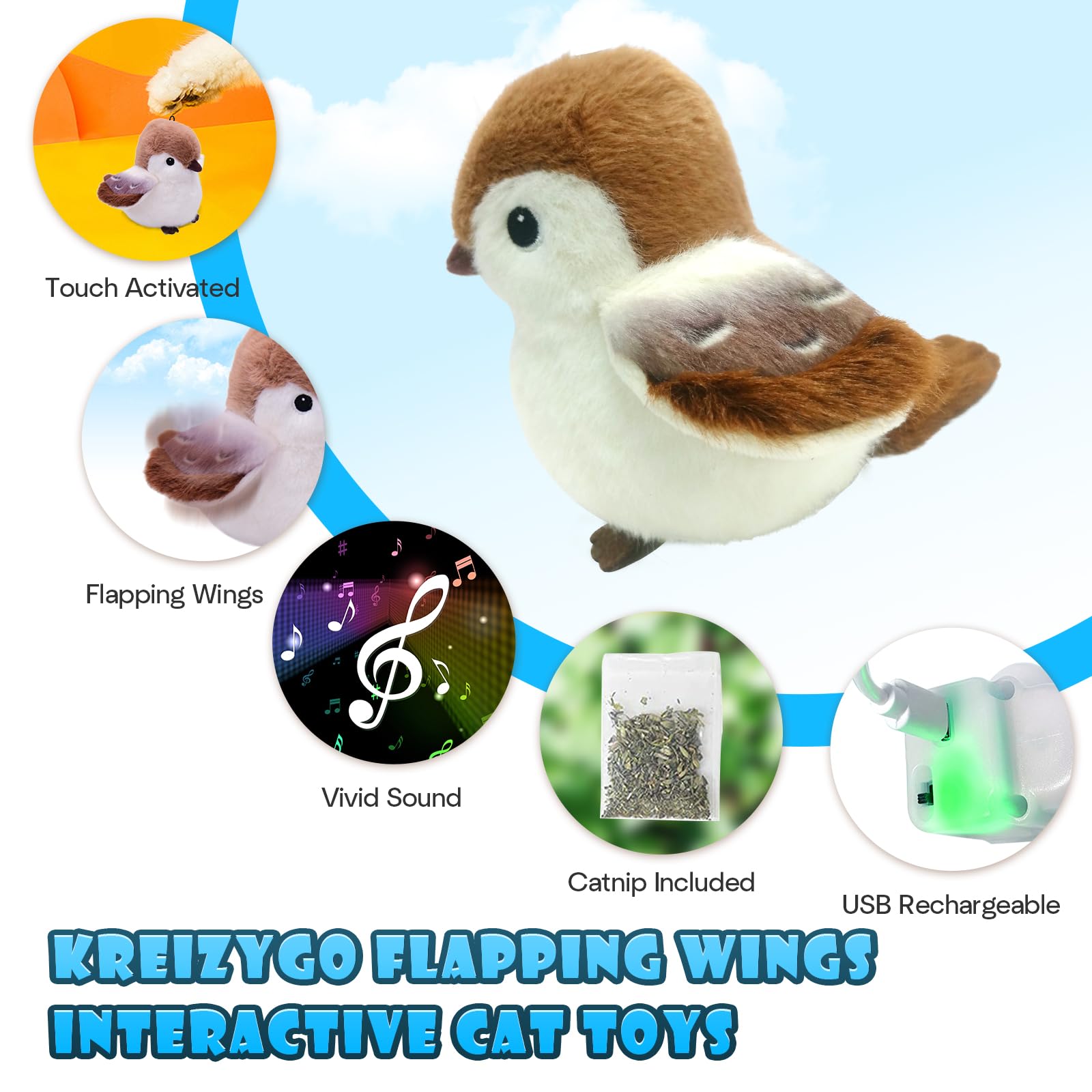 KreizyGo Sparrow chirping-mode toy delivers engaging sounds for solo play.