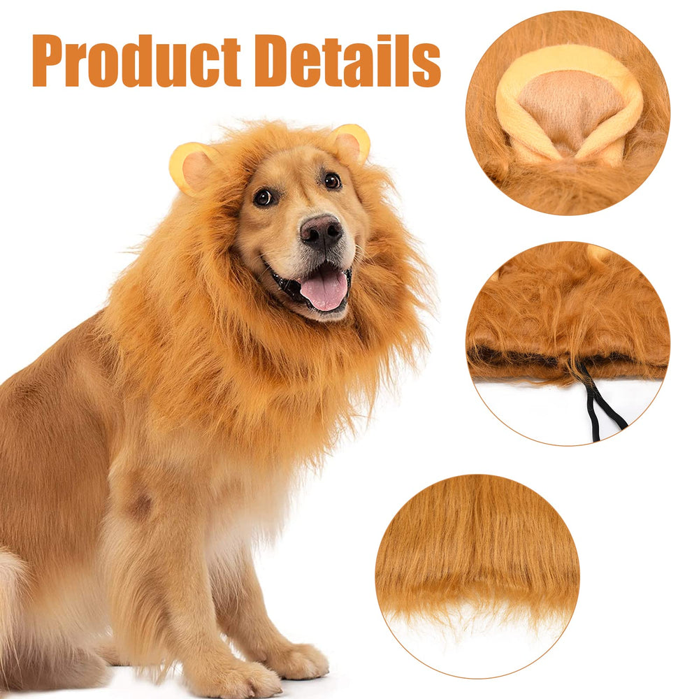 Kreyfer dog lion mane costume on-dog view demonstrates secure adjustable strap.