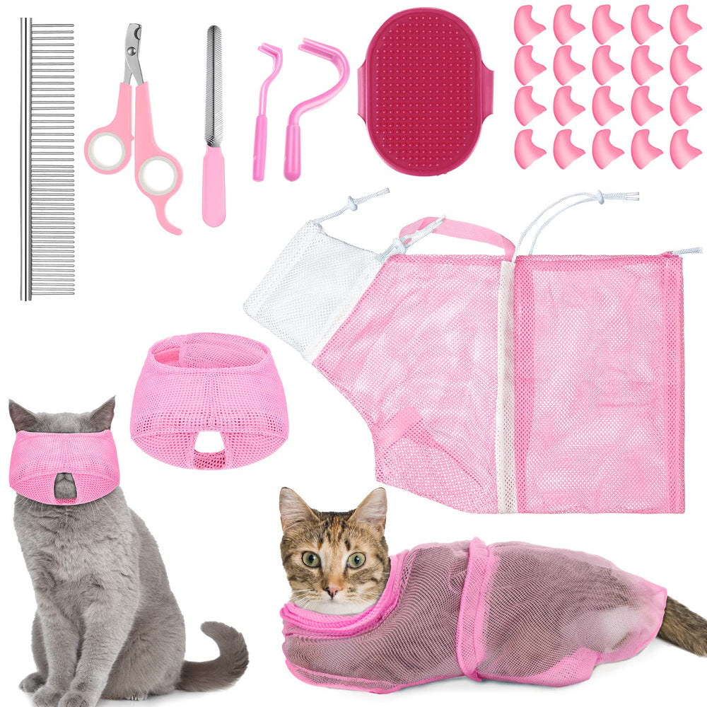 Kritkin 9 Pcs Cat Bathing Bag Set package: complete grooming kit for safer, easier bathing.