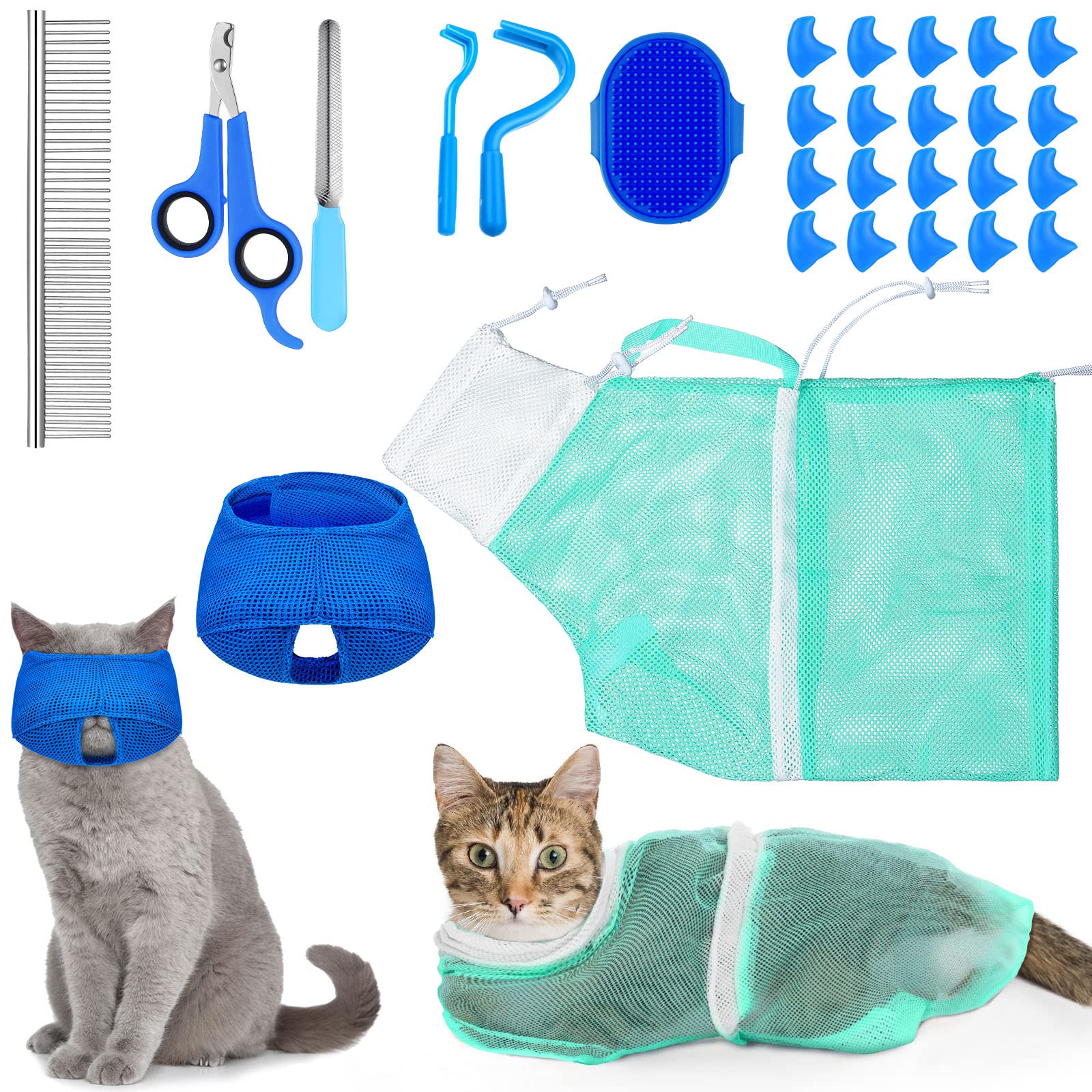 Kritkin cat bathing bag net bag blue design enables safe, calm washing.