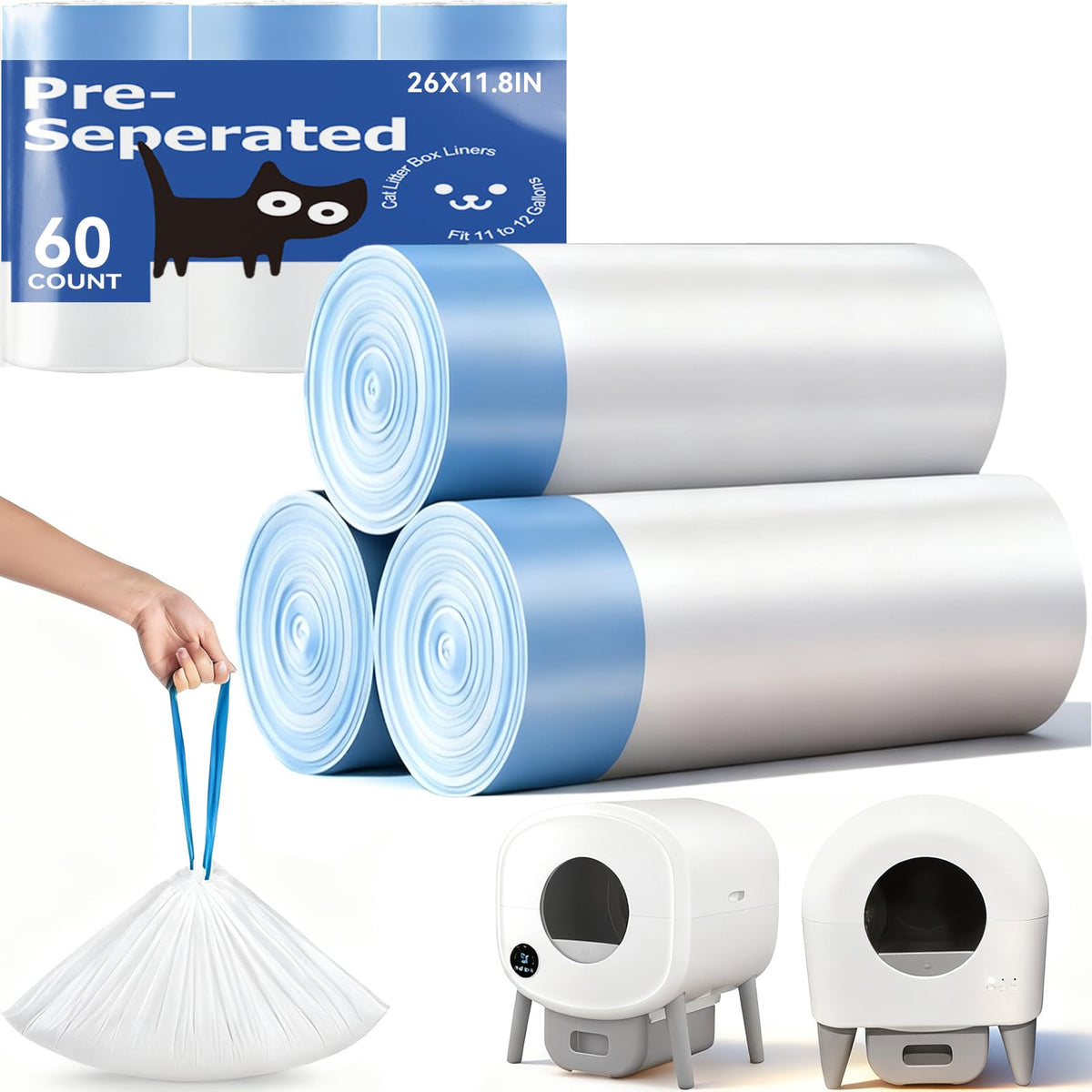 KropBom automatic litter box bags roll set of 60 for easy waste disposal