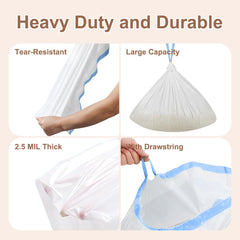 KropBom drawstring closures simplify cleanup and help seal odors.