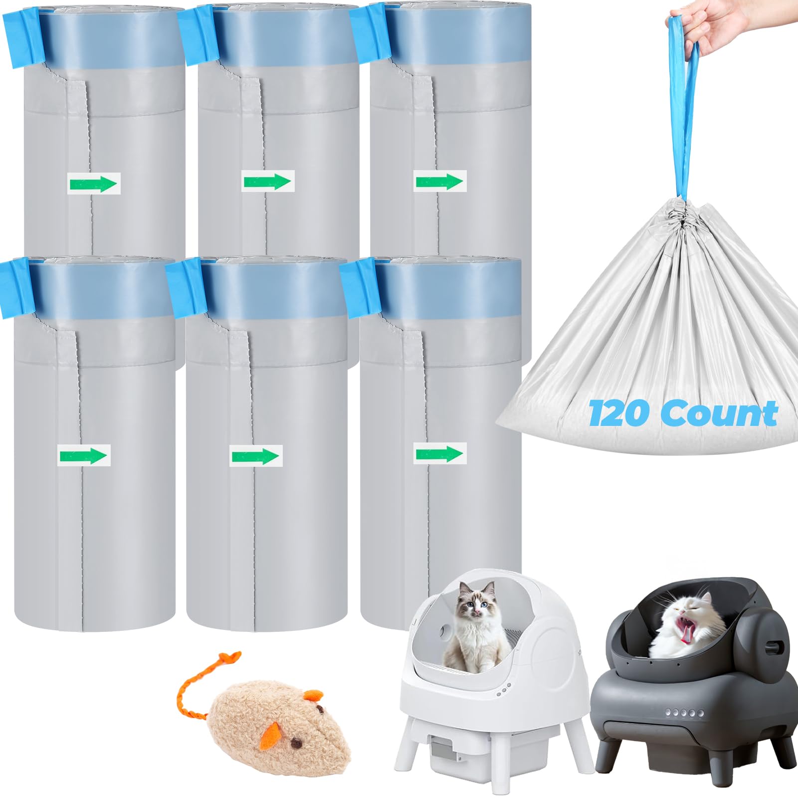 KropBom litter bags packaging shown for quick waste containment in open-top boxes.