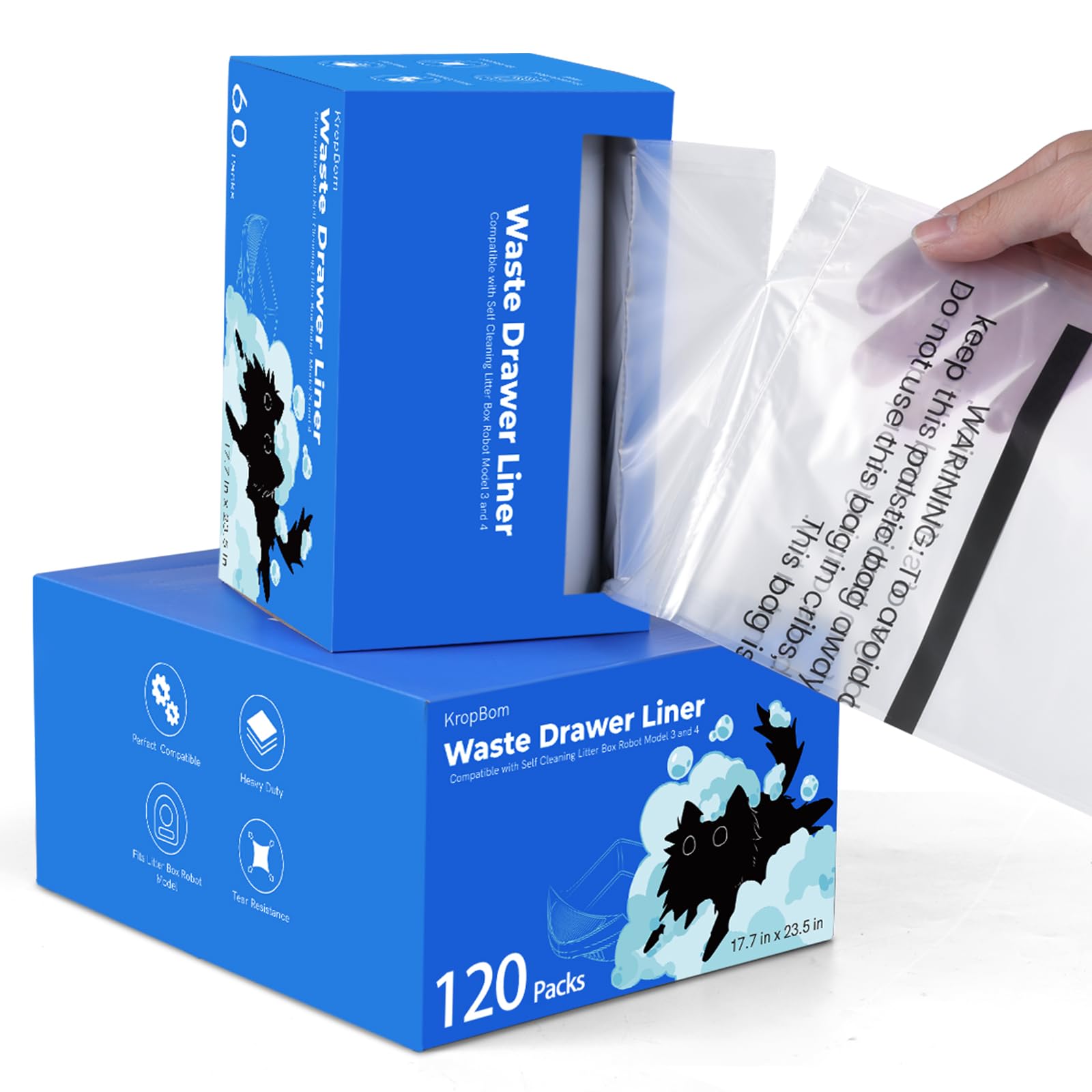 KropBom litter bag rolls 60-count ready for quick fit and disposal in busy homes
