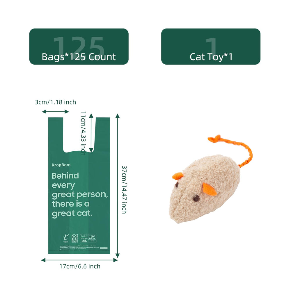KropBom packaging box showing a cat toy included for value