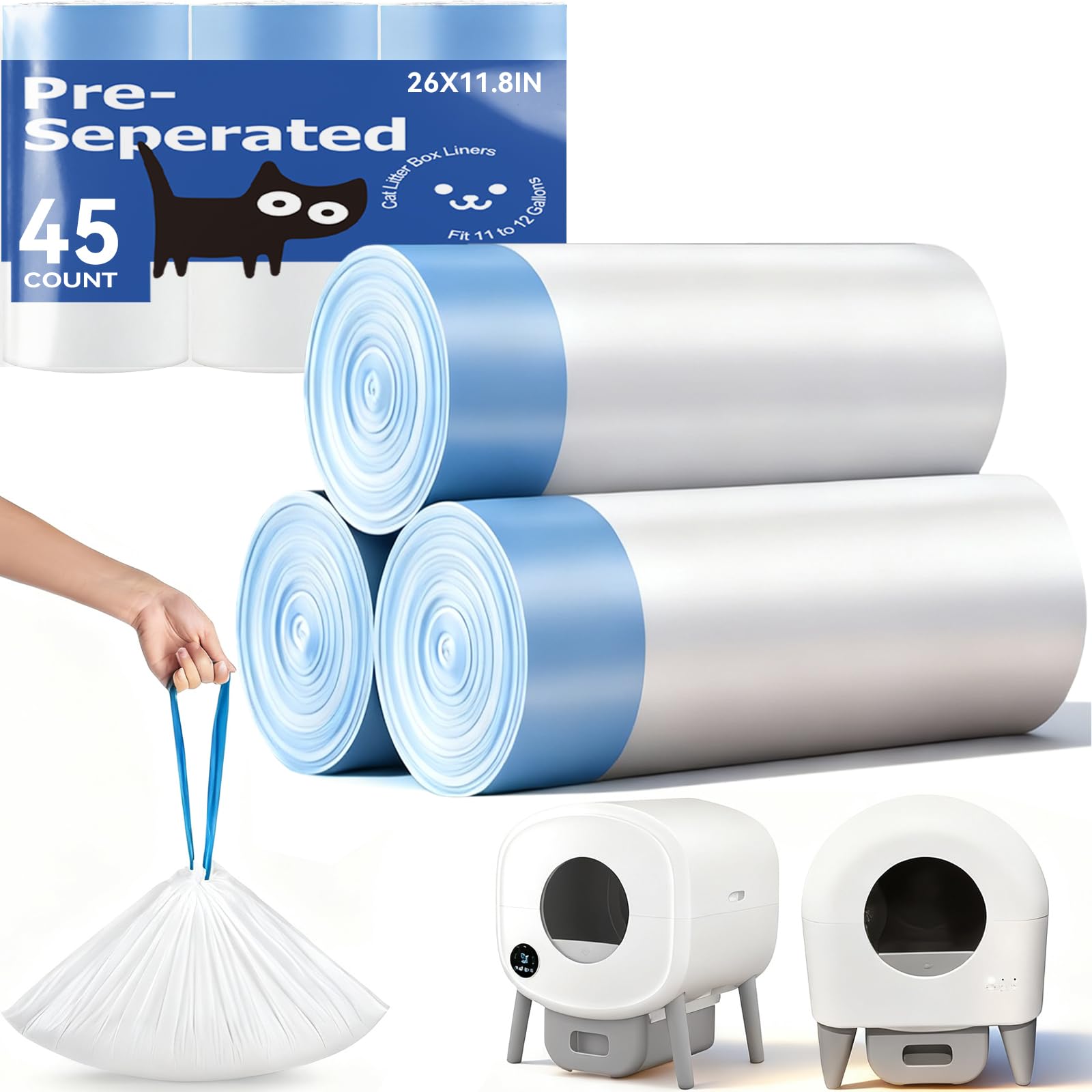 KropBom robot-litter-bag pre-separated pull shows quick, tear-free setup for busy households.