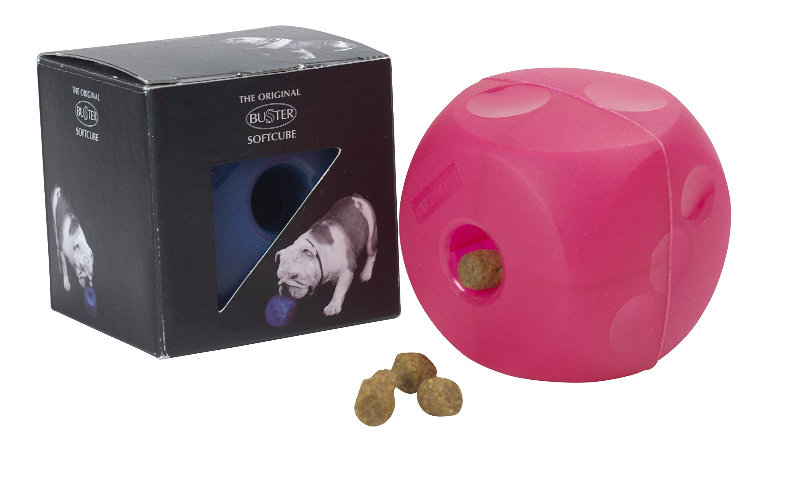 Kruuse Buster Soft Mini Feeder Cube in use with a small dog during interactive play.