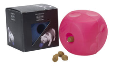 Kruuse Buster Soft Mini Feeder Cube in use with a small dog during interactive play.