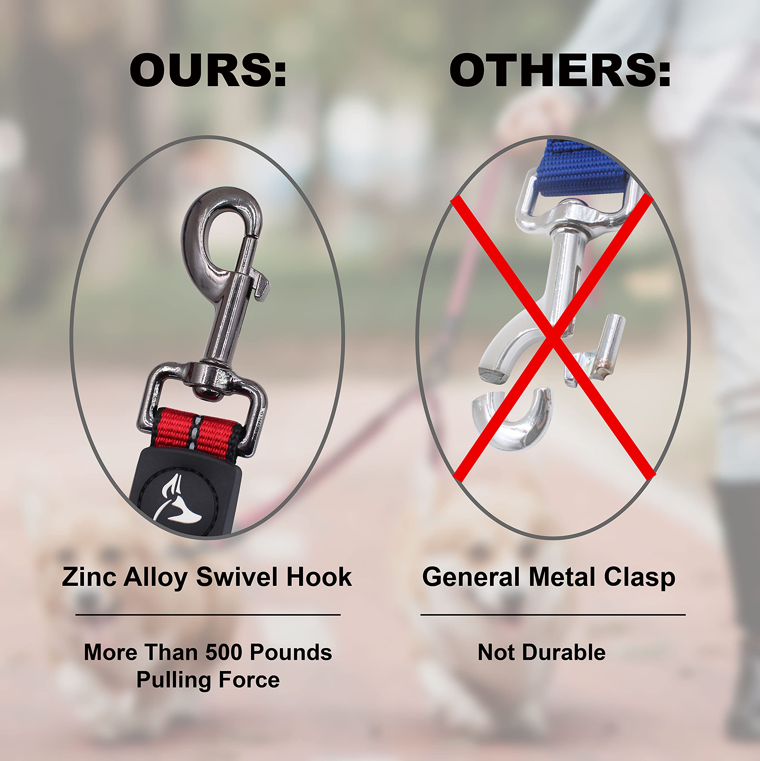 KRUZ Pet pull-absorption leash reduces strain during sudden moves