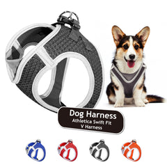 KRUZ PET Athletica harness gray front view highlighting breathable mesh for comfort.