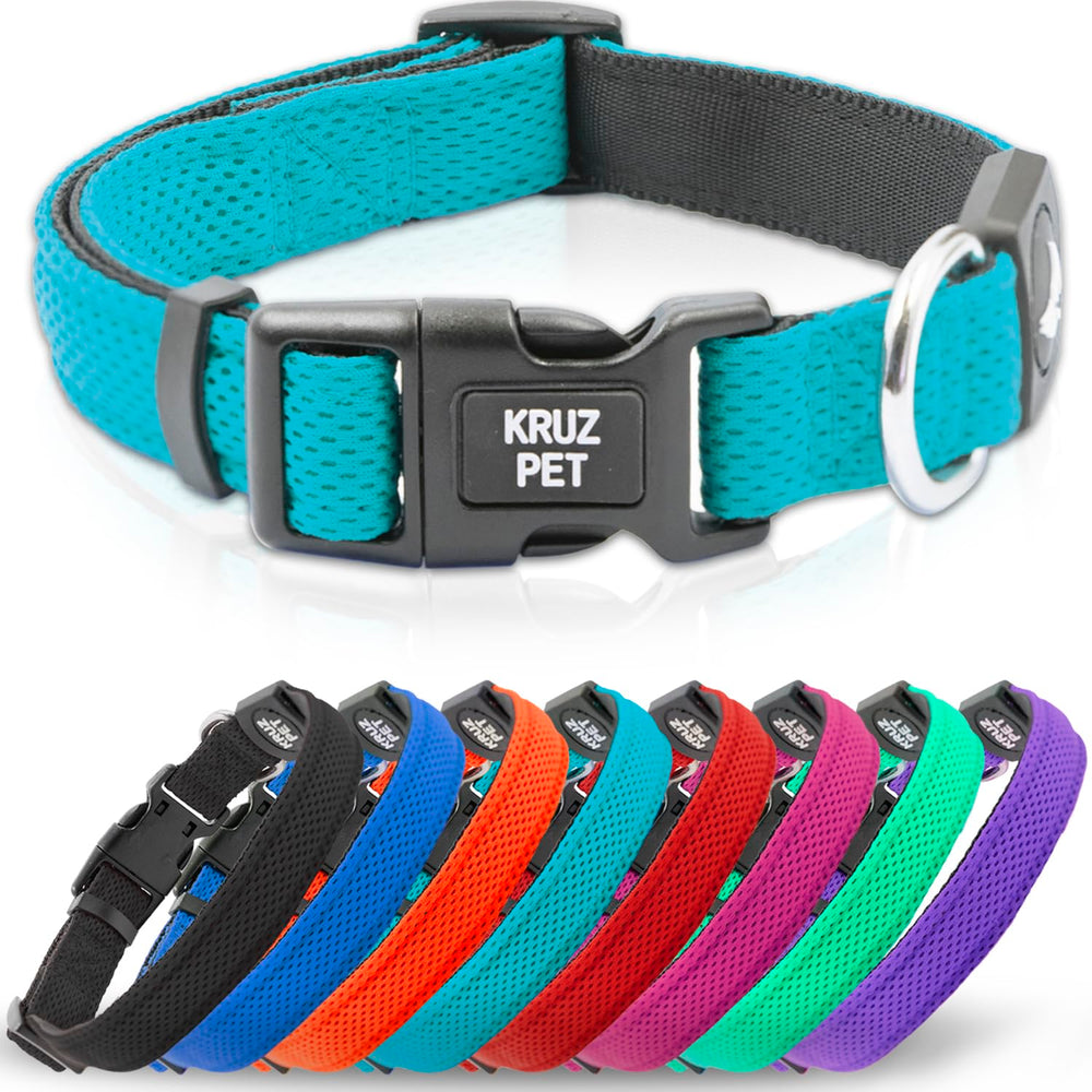 KRUZ PET small turquoise collar front view for comfy daily wear and visibility.