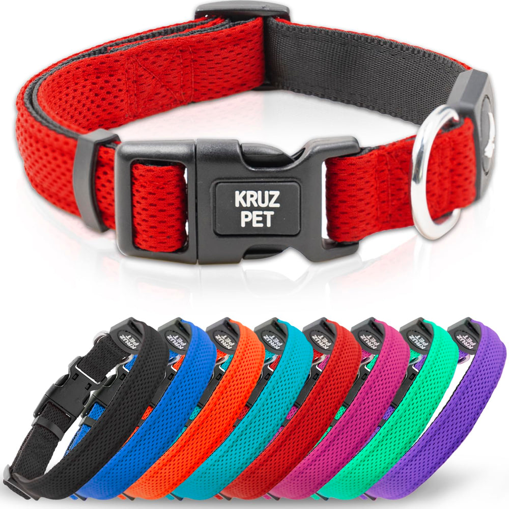 KRUZ Pet dog collar large red-strap durable nylon for everyday adventures.