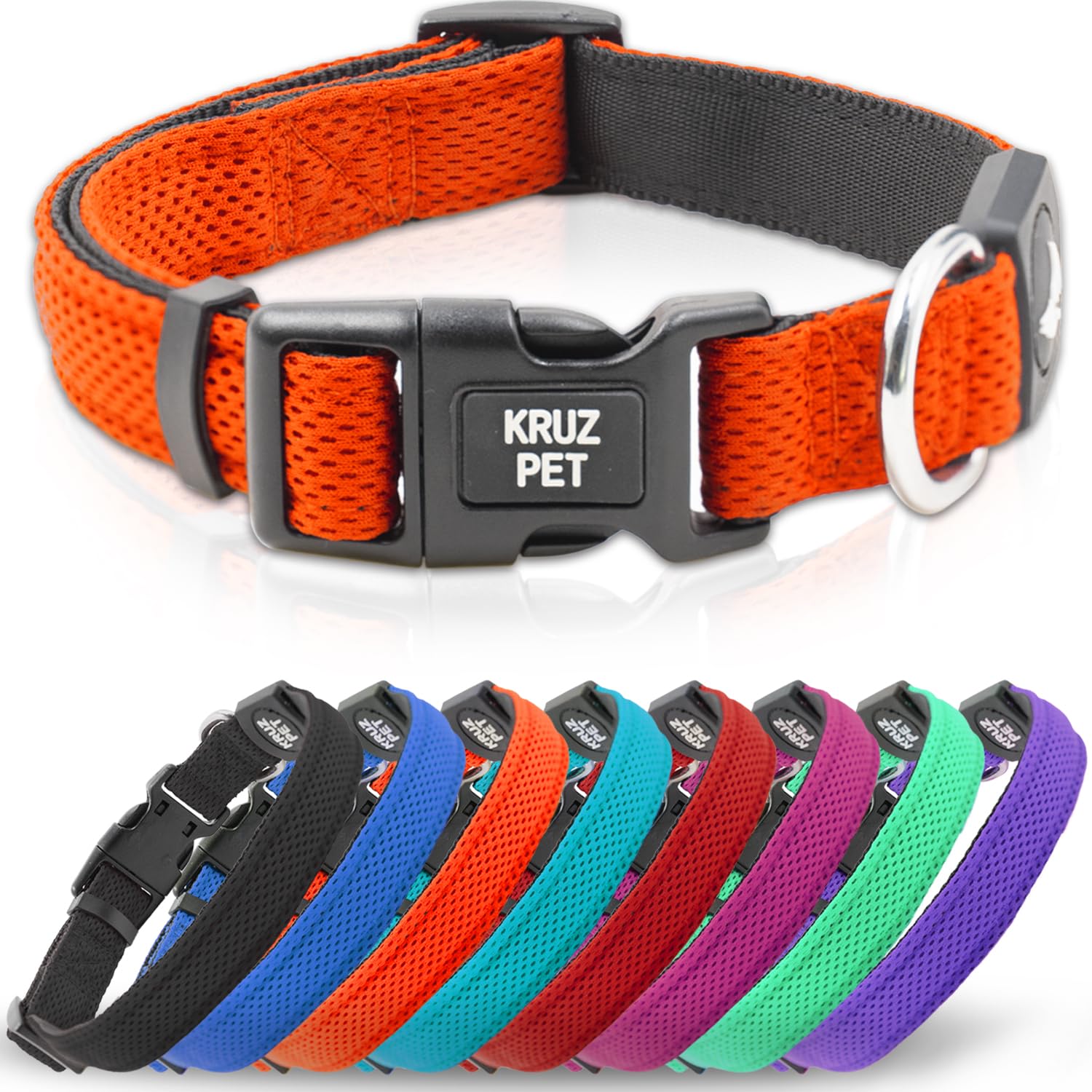 KRUZ Pet large dog collar with secure O-ring for easy leash attachment.