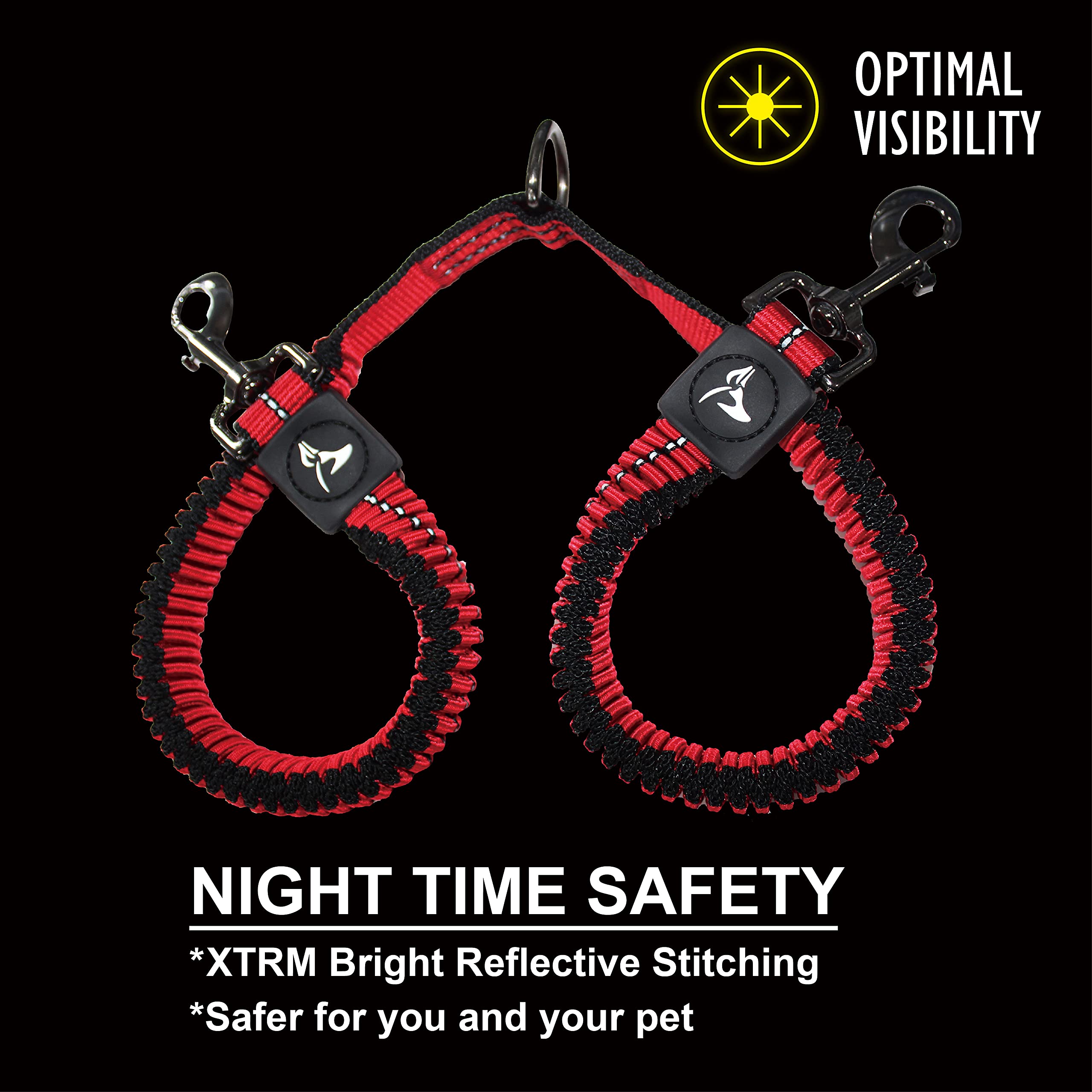 KRUZ Pet reflective bungee for safer night walks with two dogs
