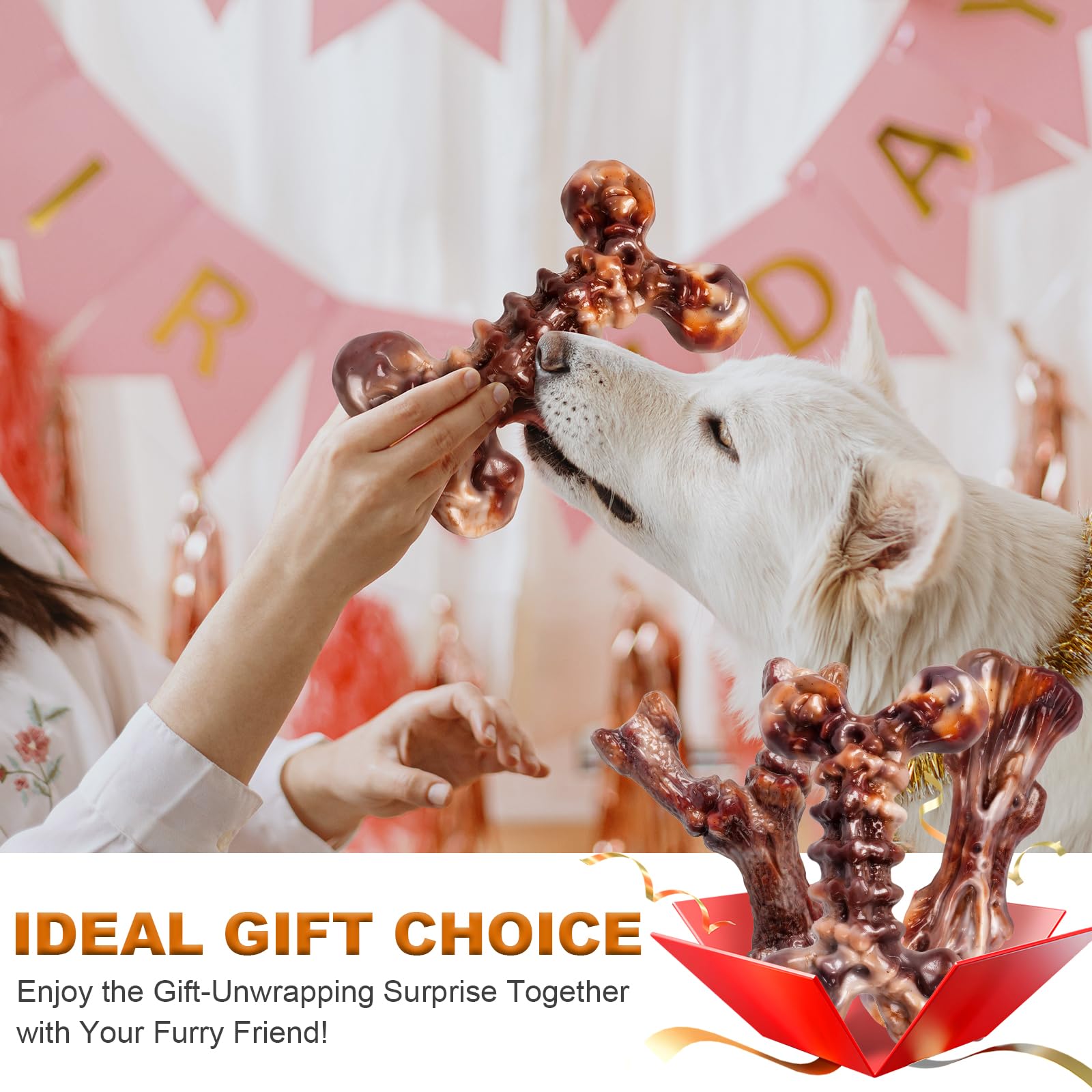 Kseroo bacon flavor nylon dog chew close up attracts dogs to healthy chewing.