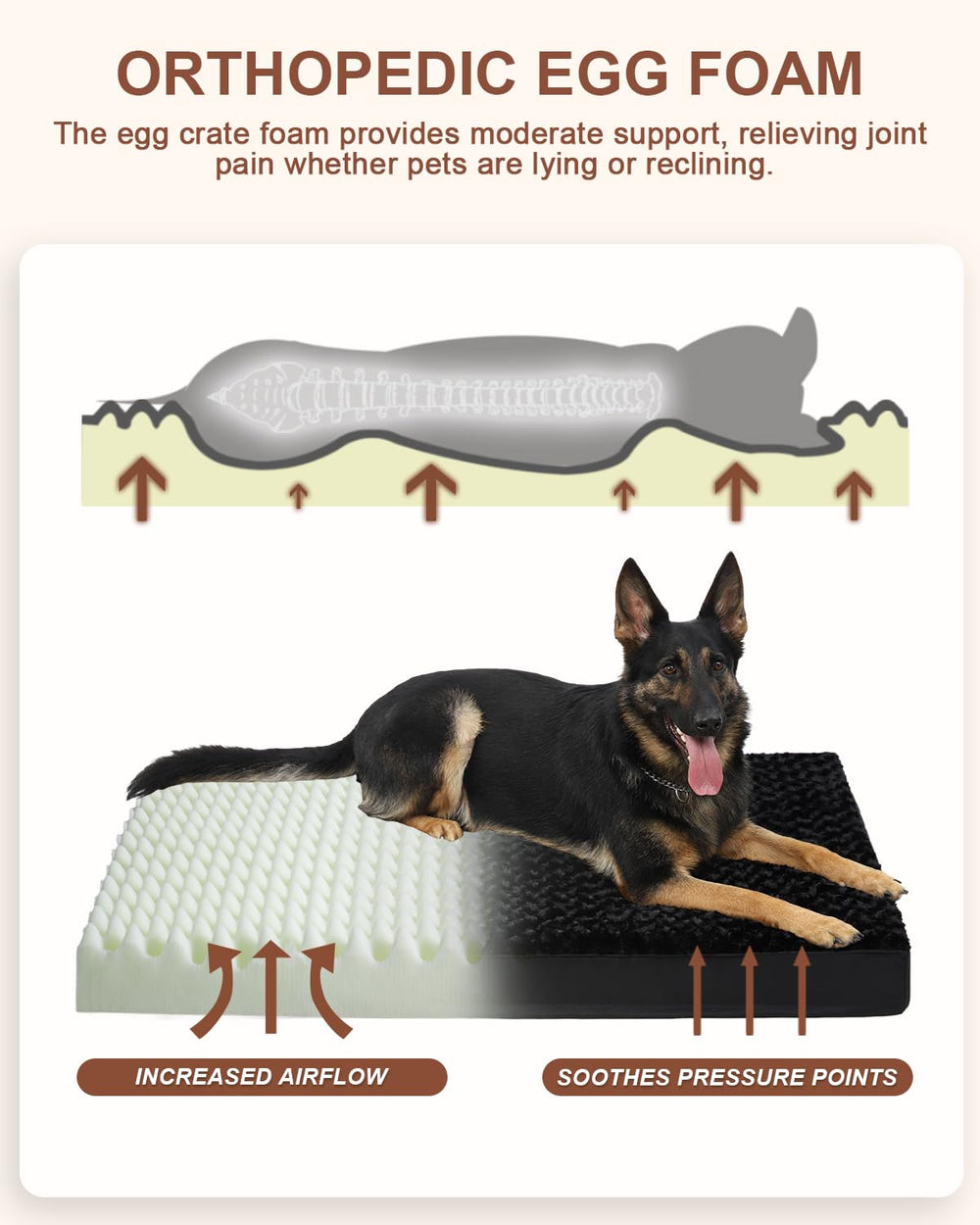 KSIIA egg crate foam provides orthopedic support to ease joints.