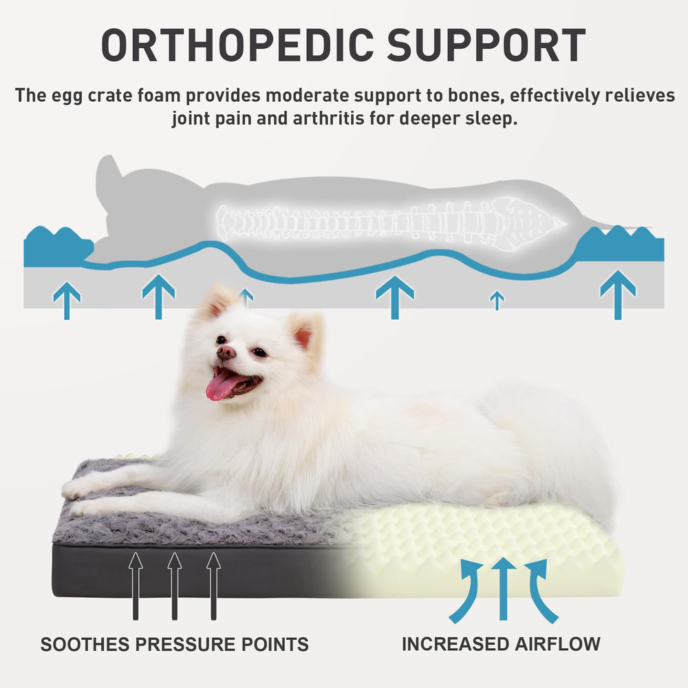 KSIIA orthopedic egg crate foam provides joint-supporting comfort for puppies and seniors.