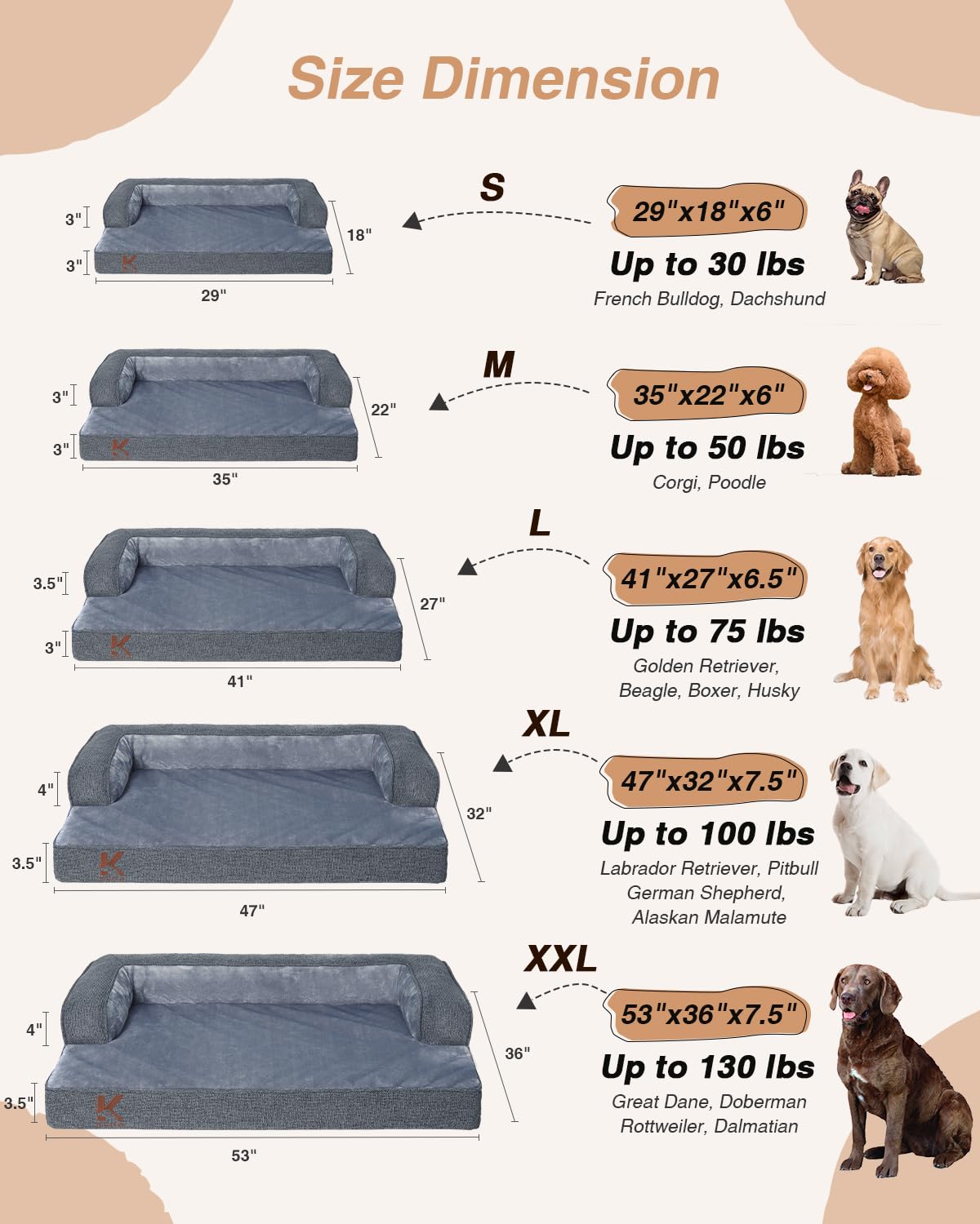 KSIIA 35x22-inch bed in dark grey provides ample space for larger senior dogs