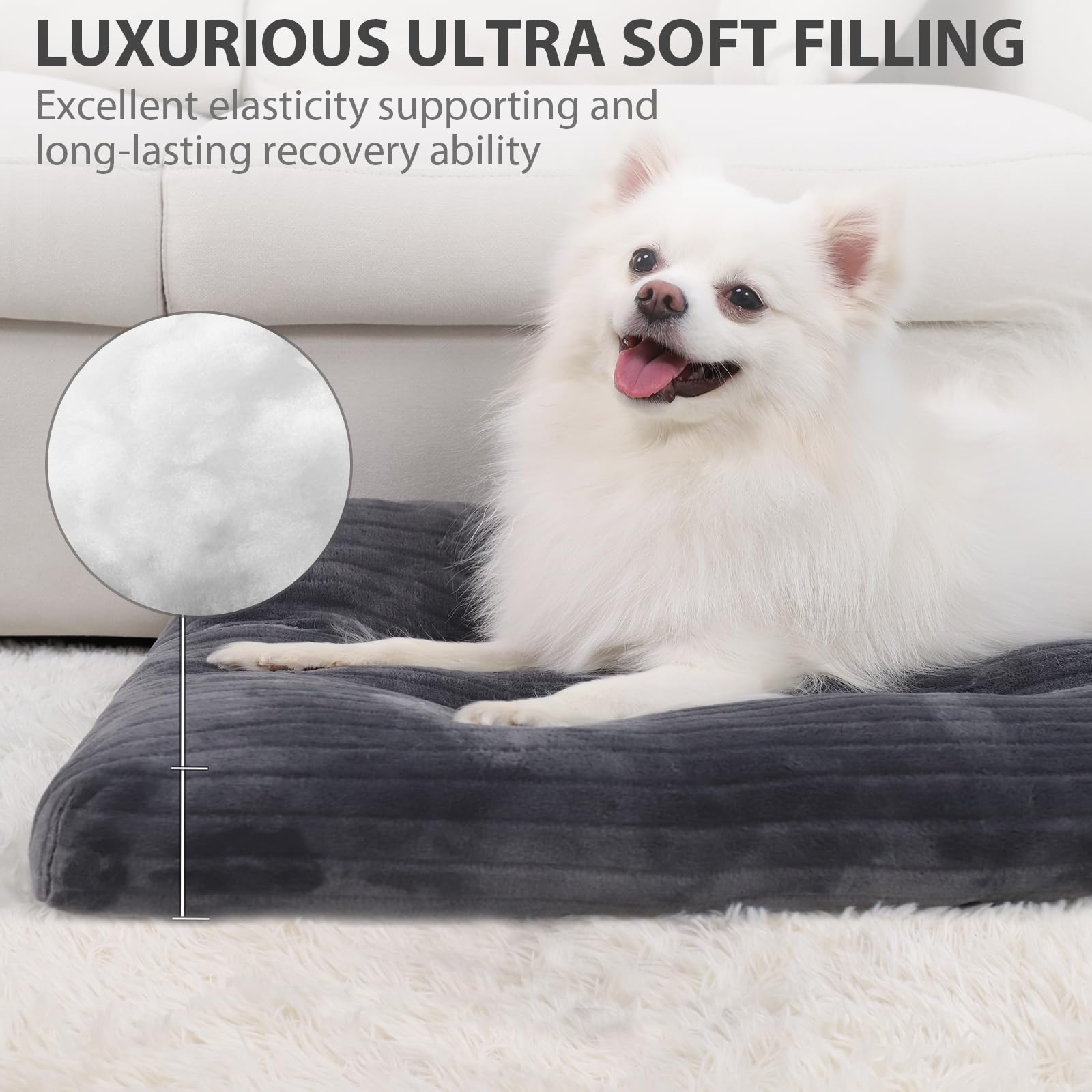 KSIIA dog crate bed anti-slip bottom close-up demonstrates secure footing for happy pets