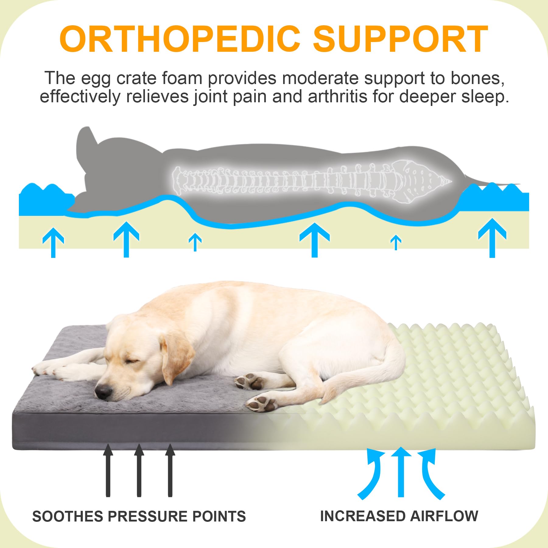 KSIIA Orthopedic Dog Crate Bed plush-top surface ready for cozy naps