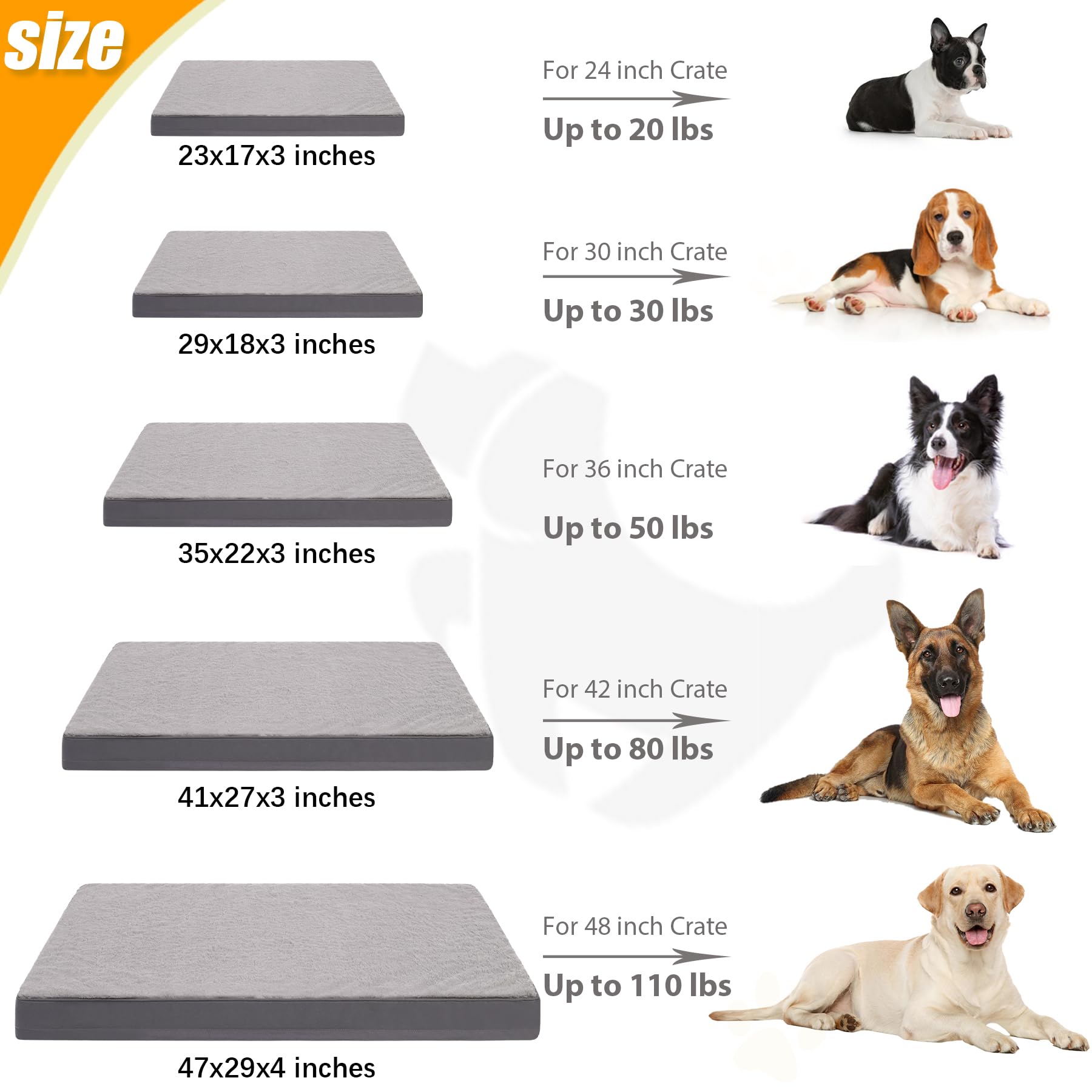 KSIIA Orthopedic Dog Crate Bed 47x29 inches fits large dogs