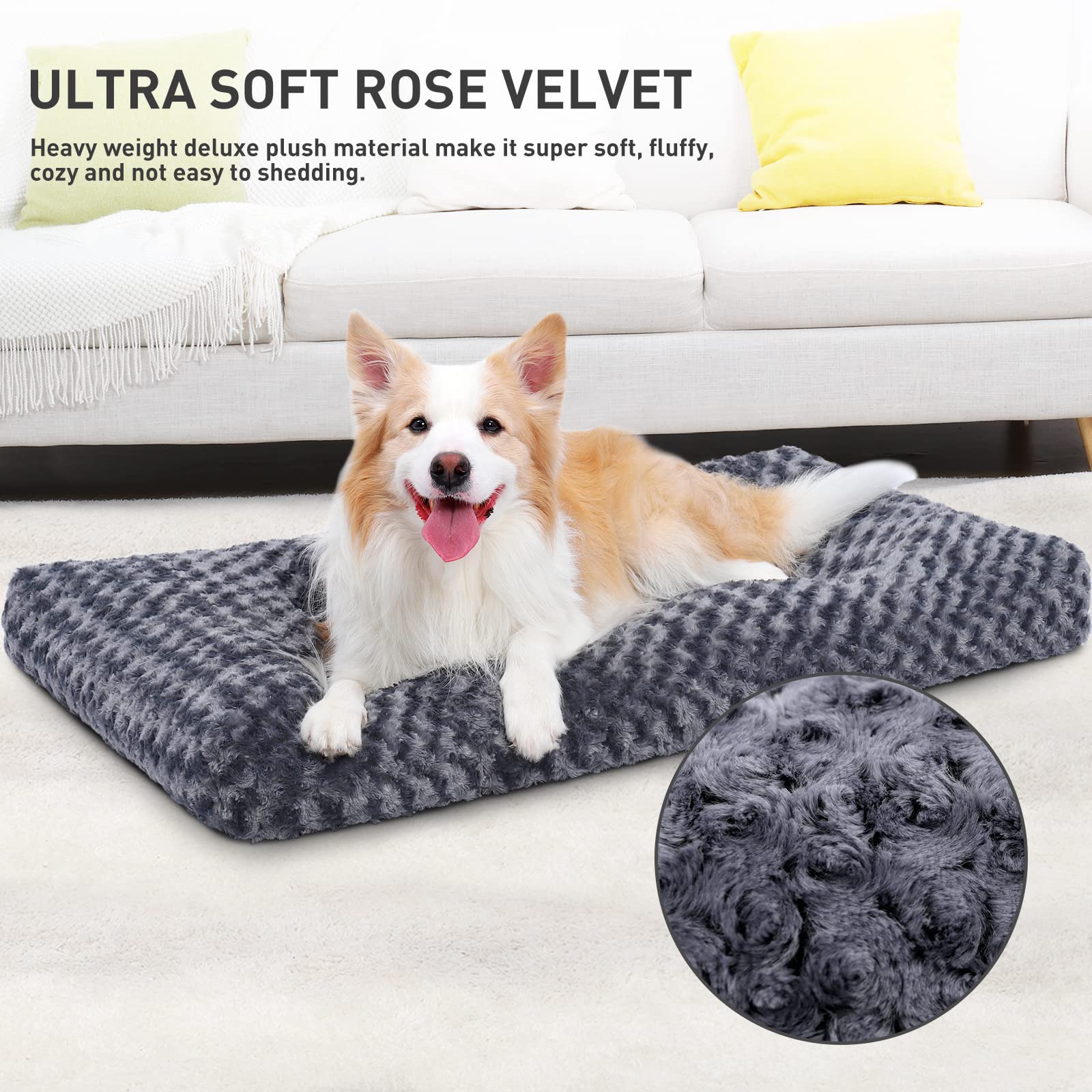 KSIIA Washable Dog Bed Deluxe Plush close-up velvet texture invites cozy naps