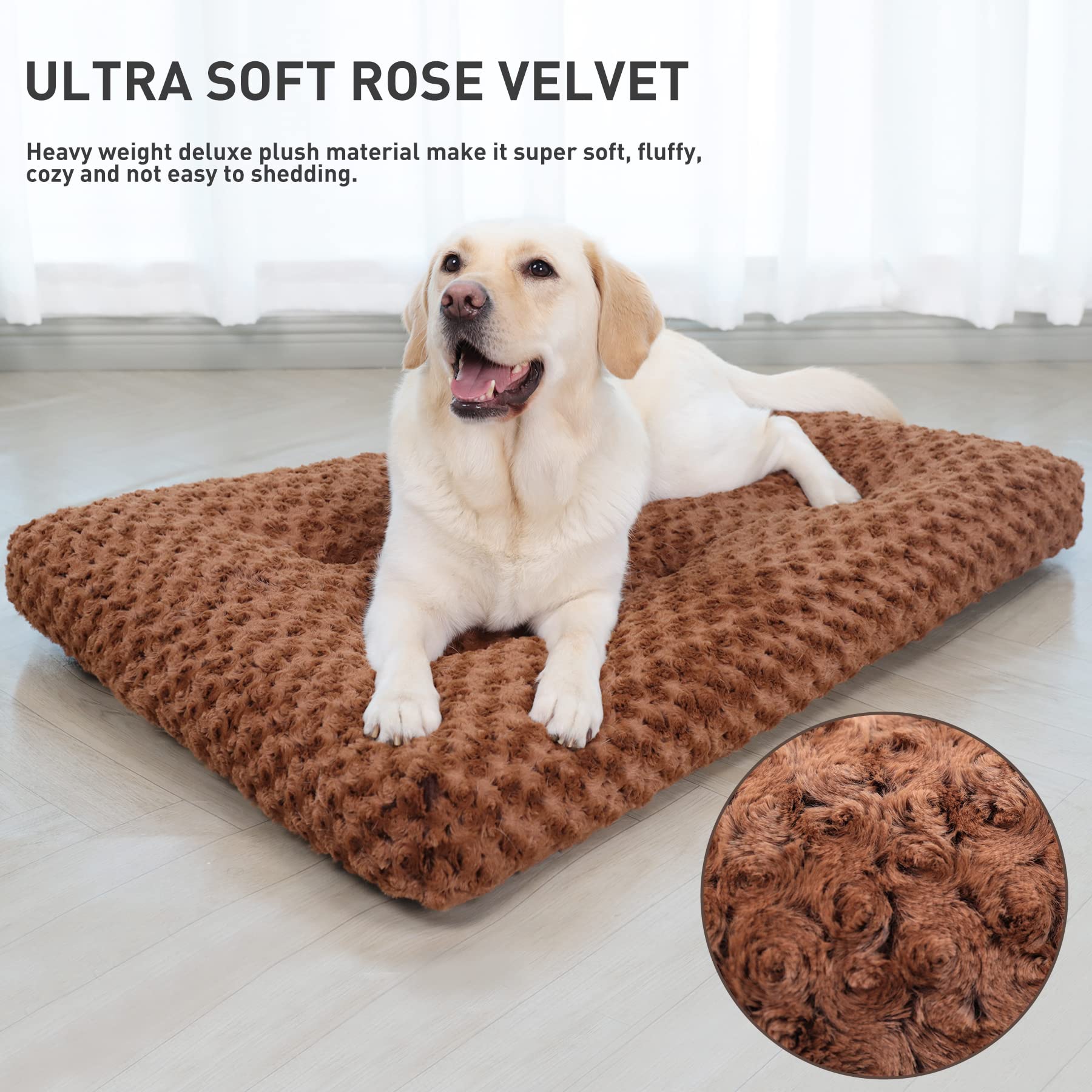 KSIIA plush crate pad top view emphasizes soft rose velvet and warmth.