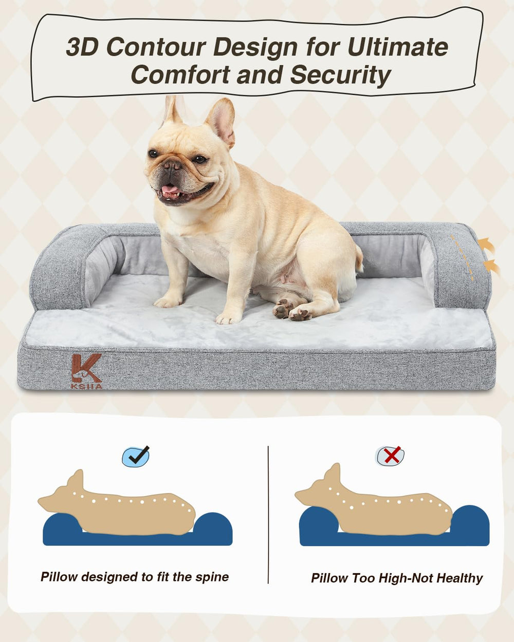 KSIIA Washable Dog Bed removable waterproof cover ensures easy cleaning.