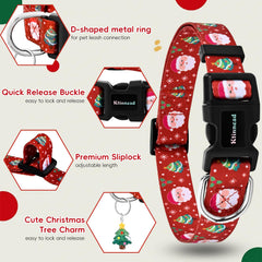 Ktinnead Christmas dog collar with rust-resistant D-ring for secure leash attachment