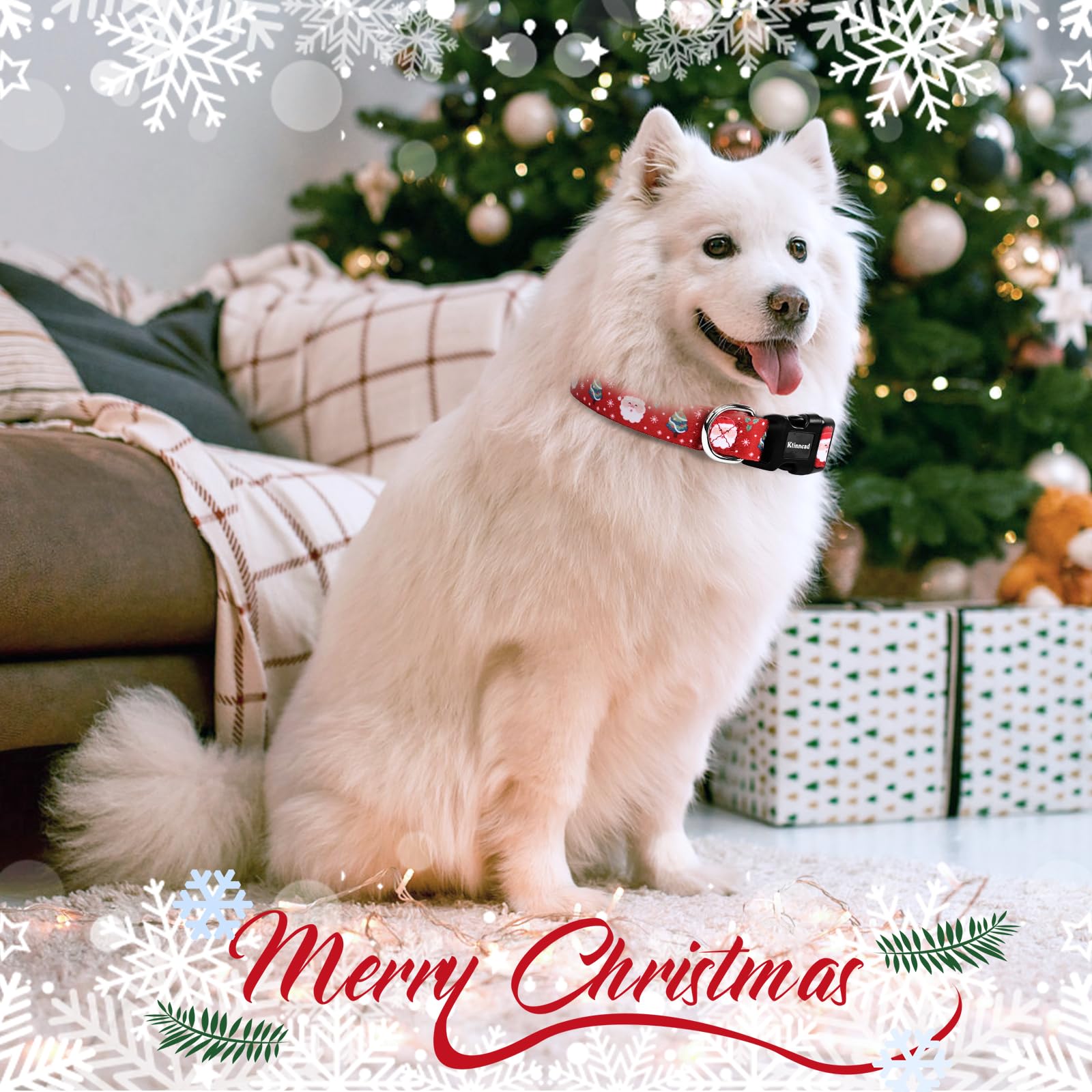 Ktinnead Christmas dog collar available in small, medium, and large for a comfortable fit