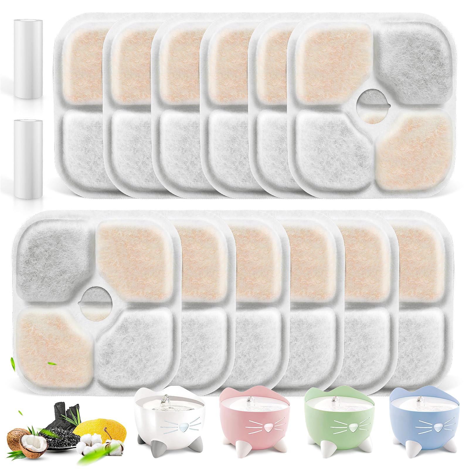 KTNAid 12-pack pet fountain filters pack ensures ongoing clean water for pets.