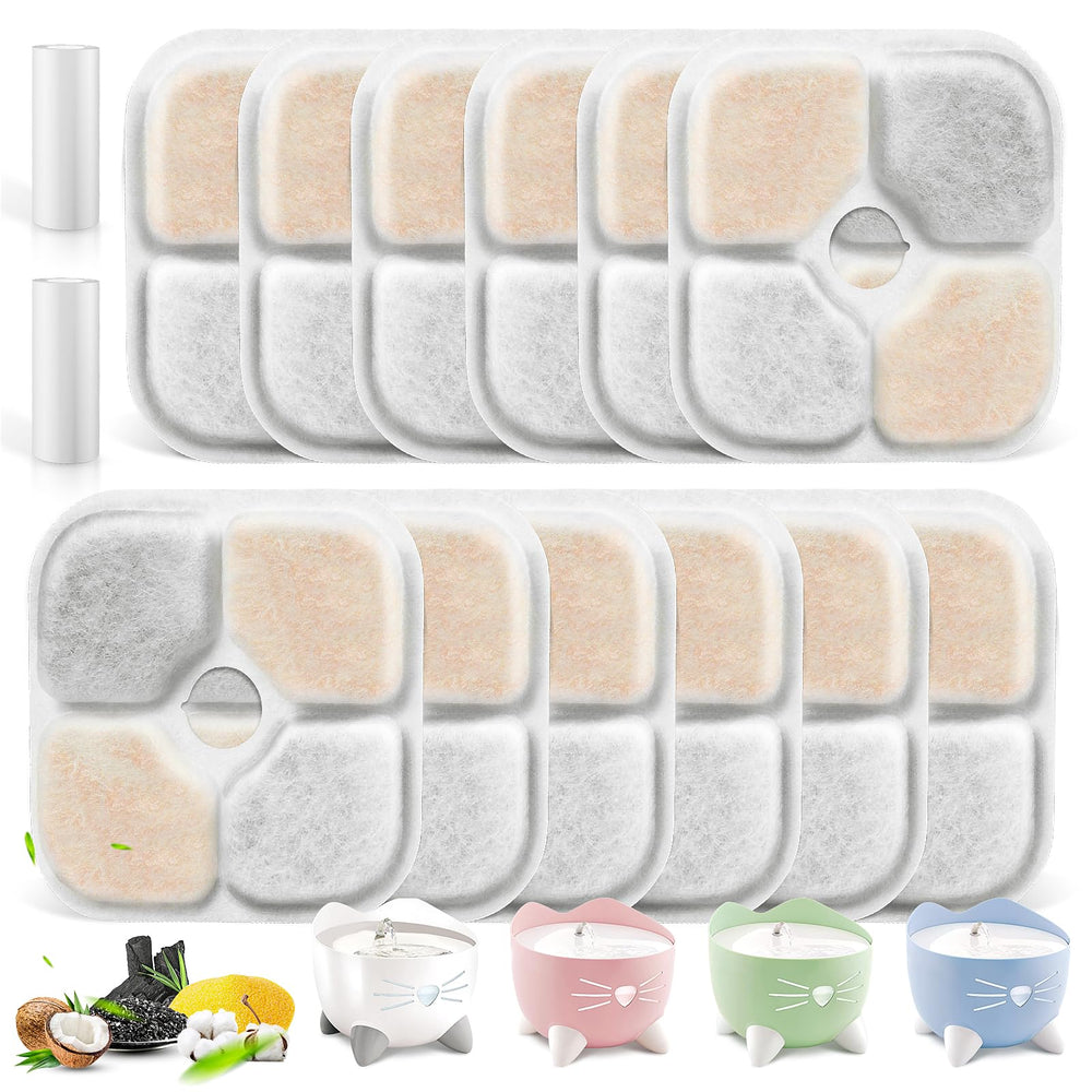 KTNAid 12-pack pet fountain filters pack ensures ongoing clean water for pets.