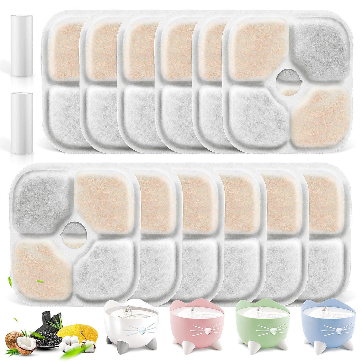 KTNAid 12-pack pet fountain filters pack ensures ongoing clean water for pets.