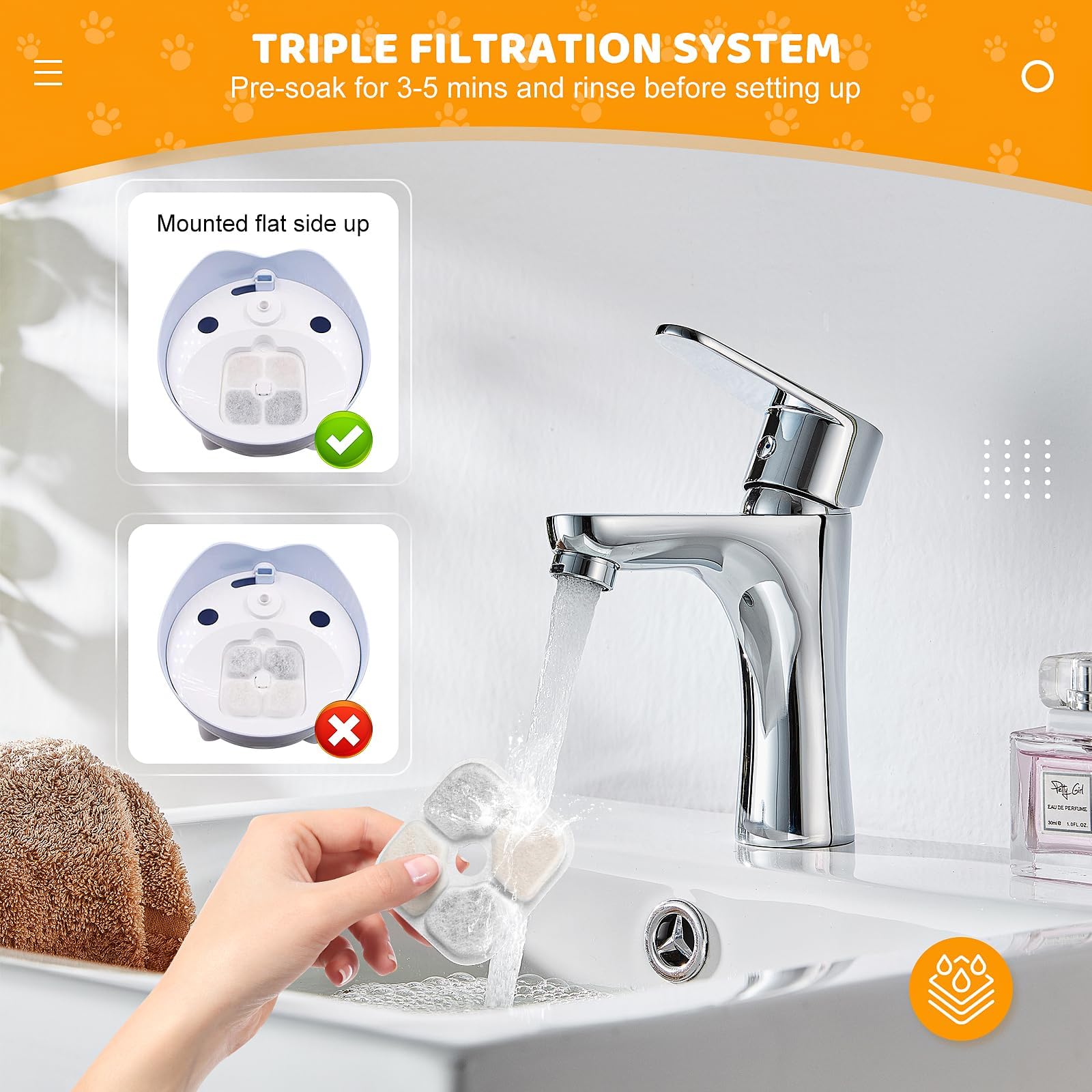 KTNAid-filtered water fountain delivering fresh, clean water for pets' hydration.