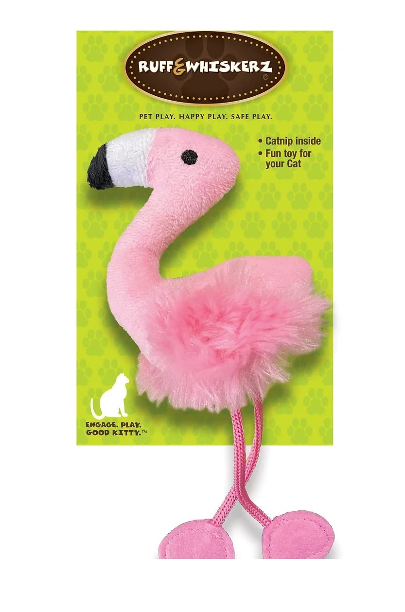 KTR Group Pink Flamingo Cat Toy plush with catnip and rope legs for interactive play