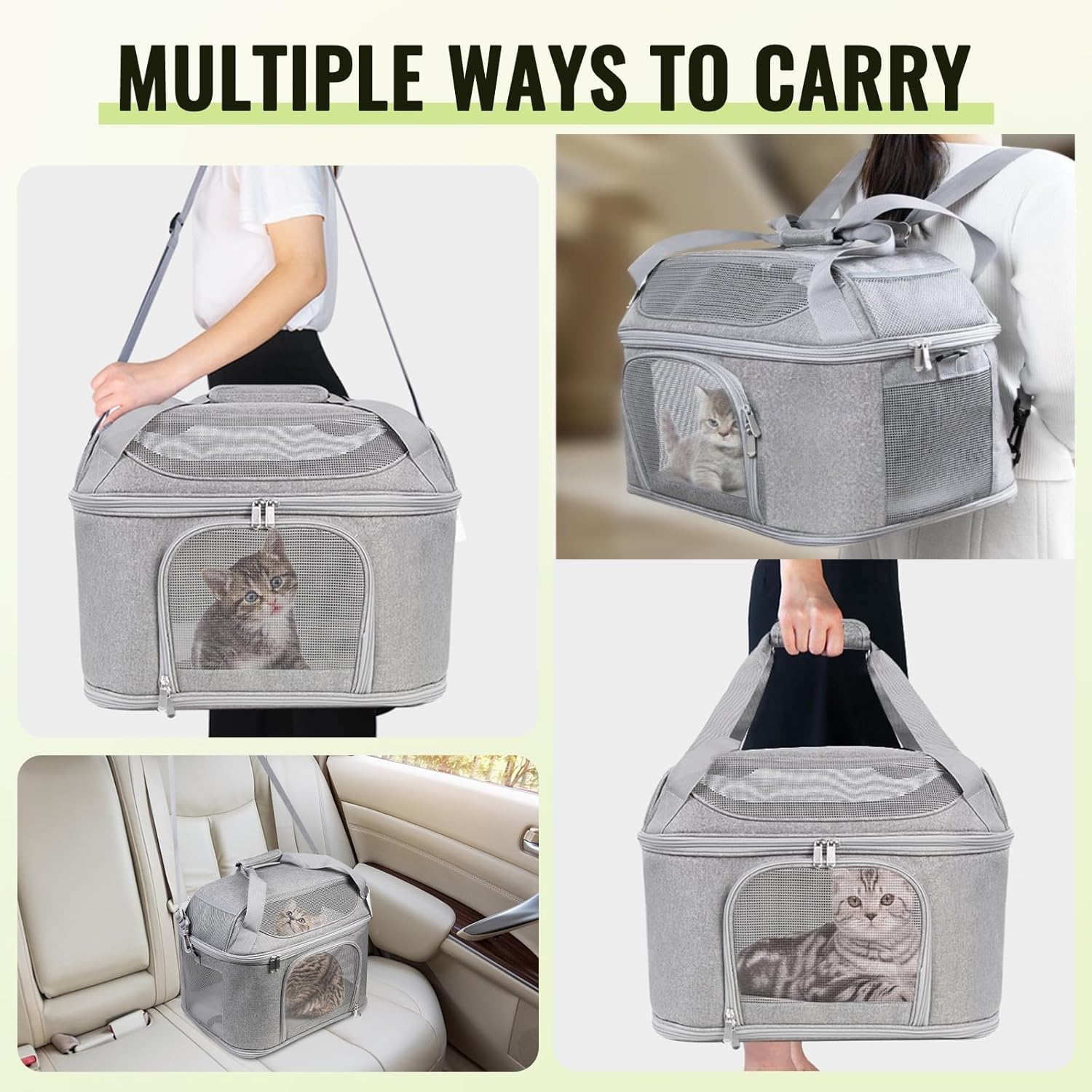 KTSOLRA built-in safety leashes securing a pet during travel in the carrier