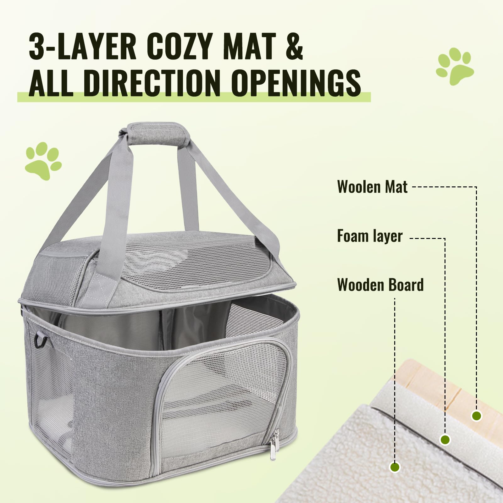 KTSOLRA washable pet pad inside the soft carrier for easy cleaning