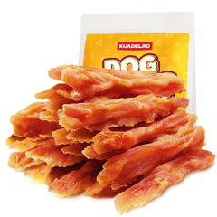 KUADELRO chicken jerky slices show real chicken as the main ingredient.
