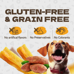 KUADELRO Sweet Potato Dog Treats highlighting dental-health benefits.