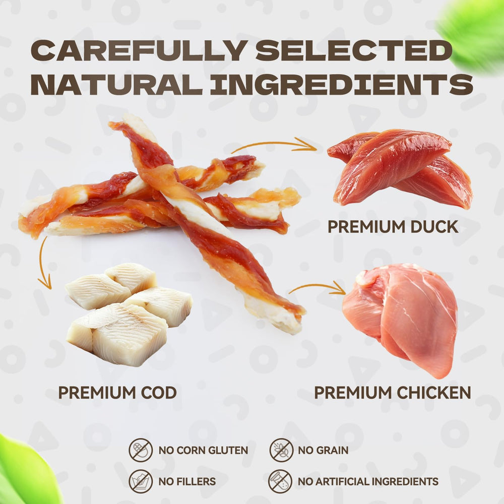 KUADELRO Triple Flavor dog jerky real duck for energy and coat shine