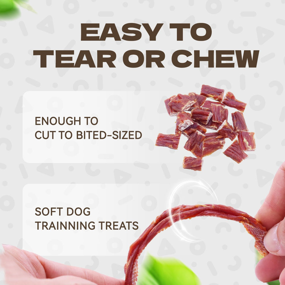 KUADELRO hypoallergenic duck treats macro shot highlights gentle, digestible protein for sensitive stomachs.